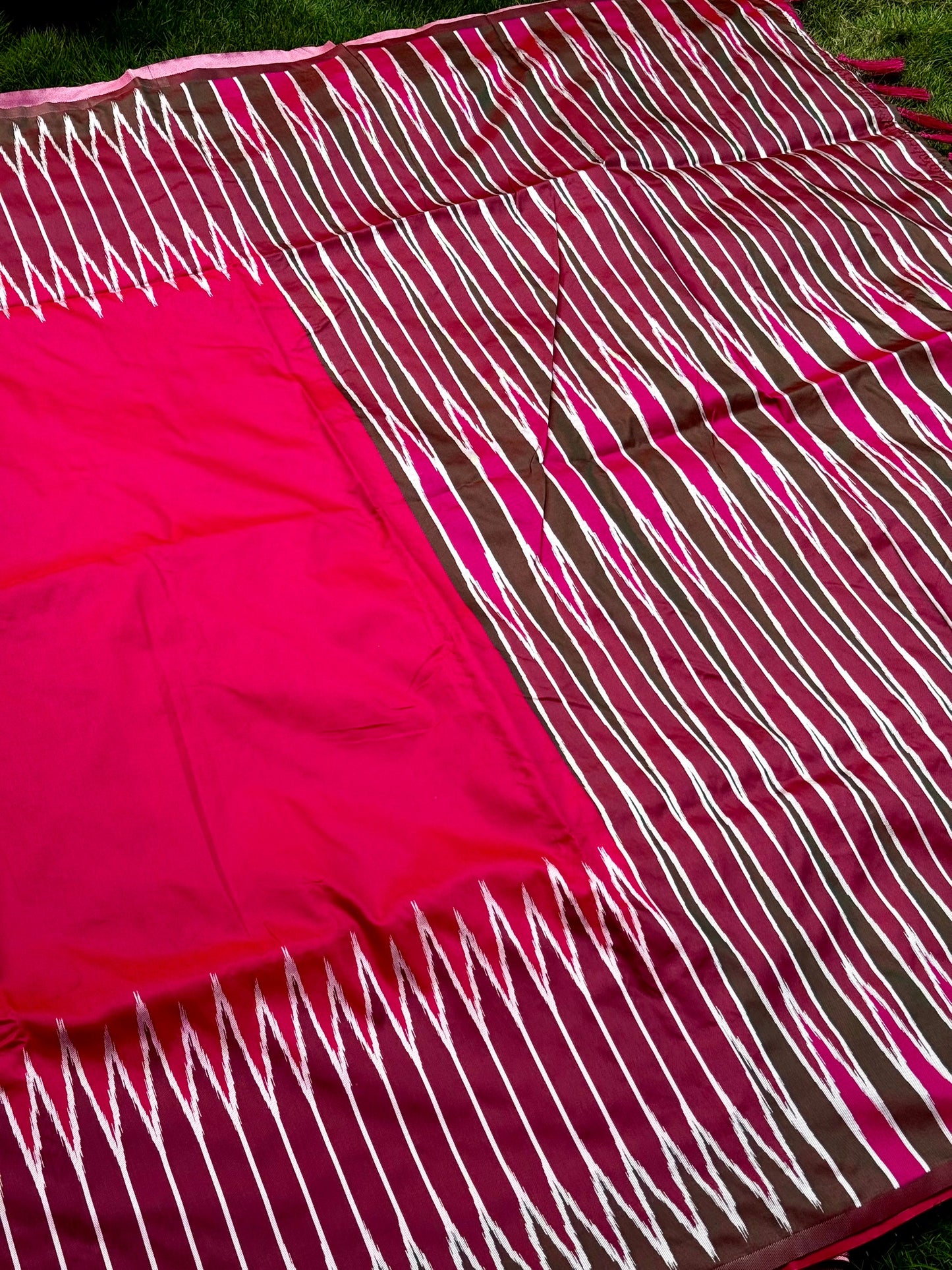Pink Soft Silk Ikkat Zari Weaving Saree by My Store