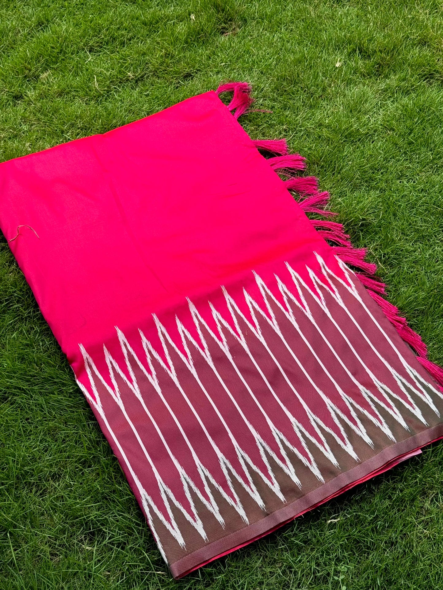 Pink Soft Silk Ikkat Zari Weaving Saree by My Store