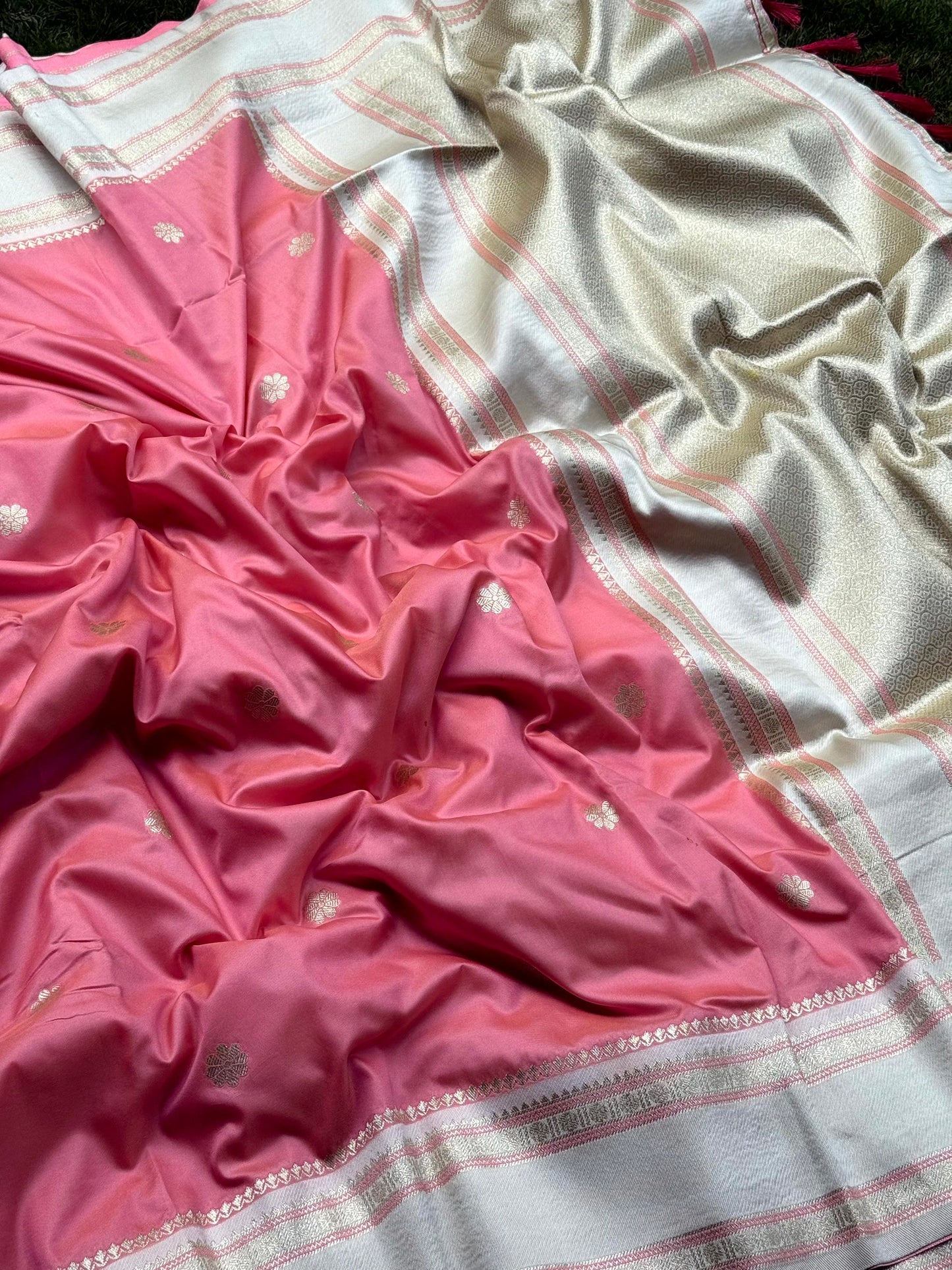 Radiant Peach Soft Silk Floral Butta Saree