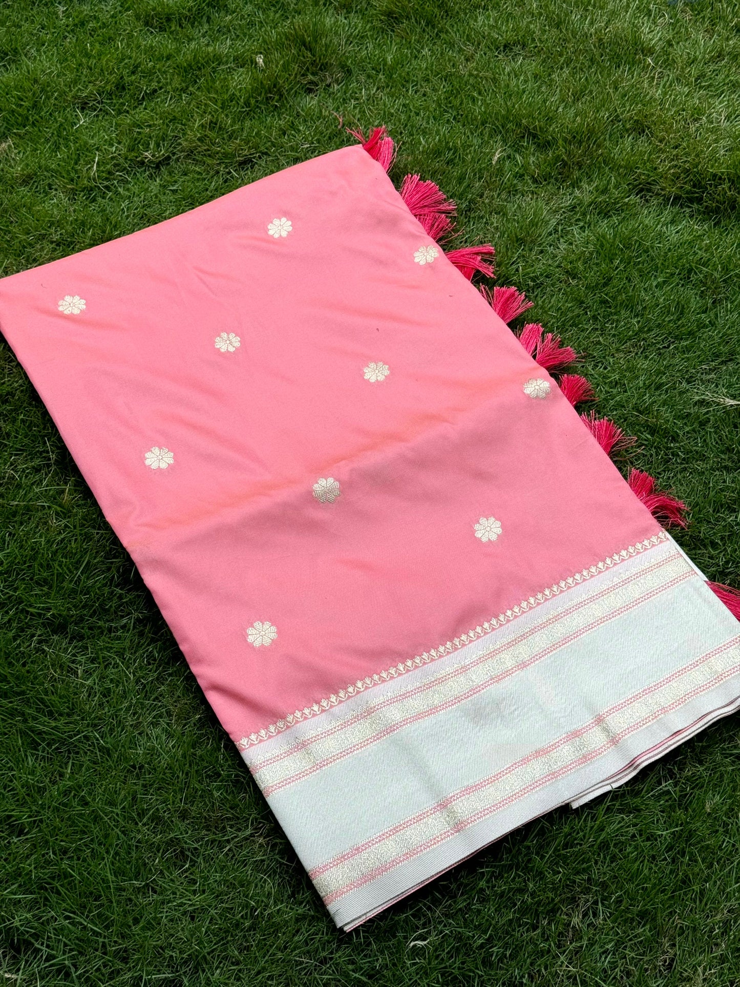 Radiant Peach Soft Silk Floral Butta Saree