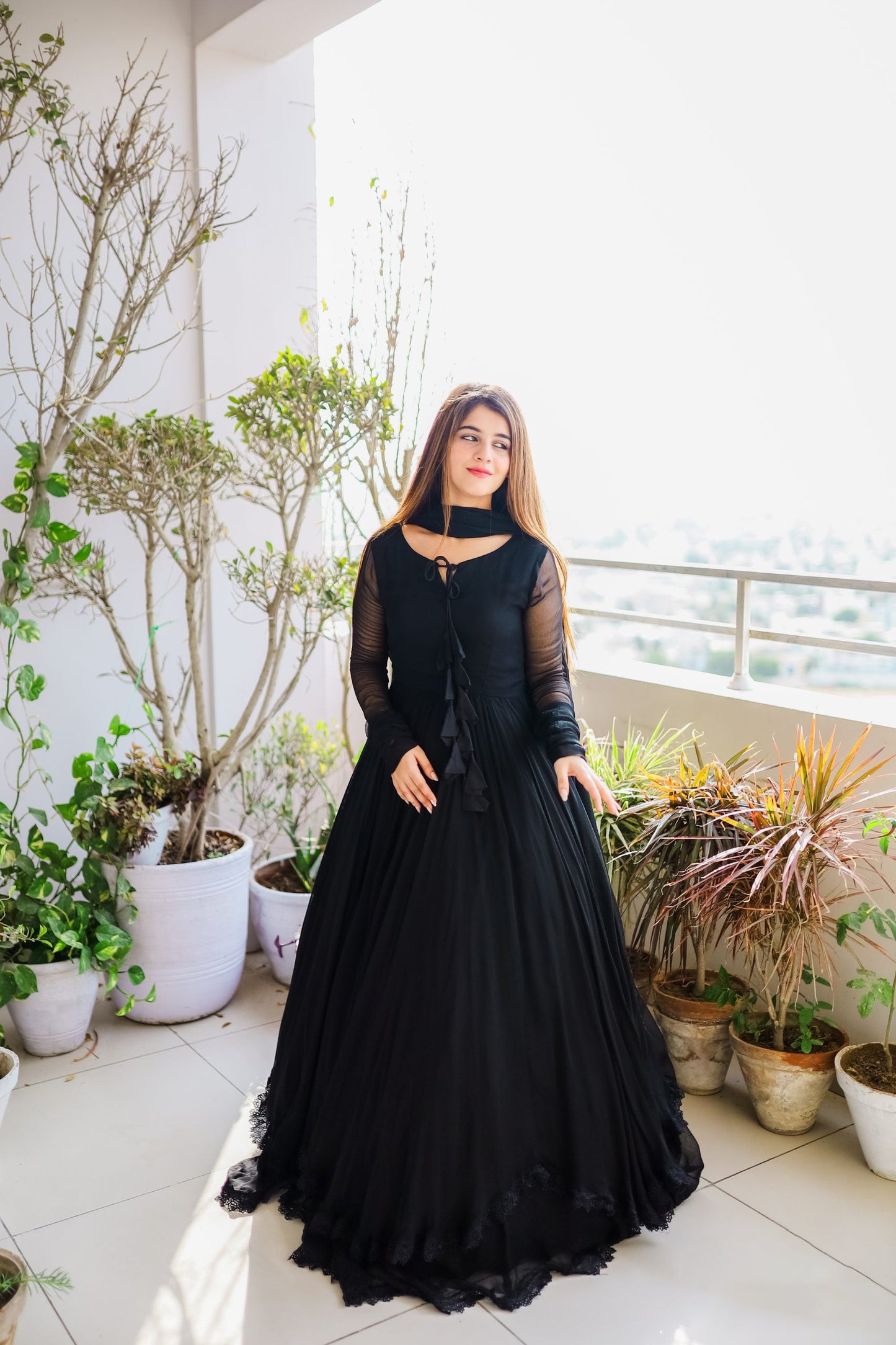 Demanding Black Color Lace Work Long Anarkali Gown by My Store