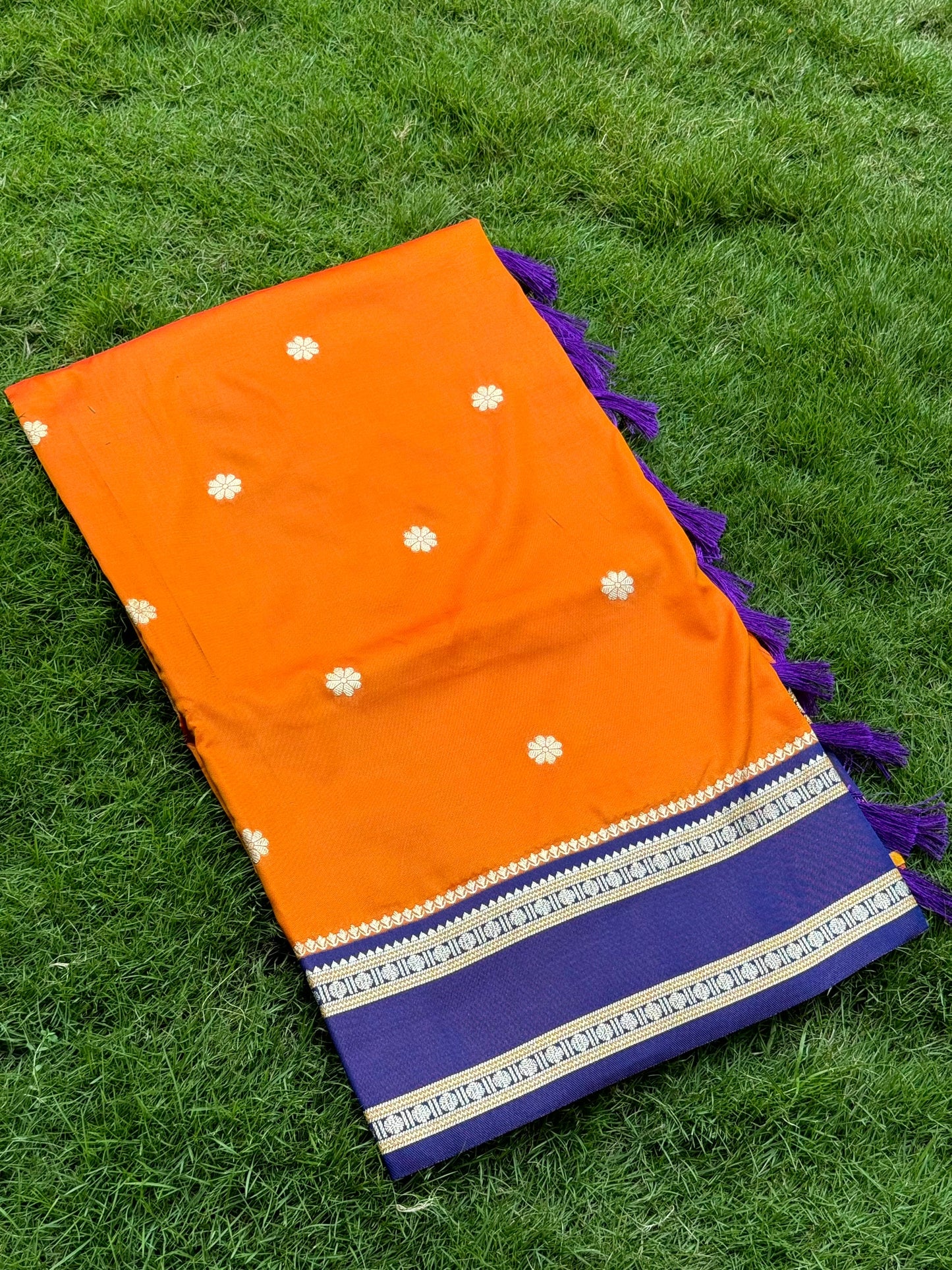 Navy Blue Soft Silk Floral Butta Saree by My Store