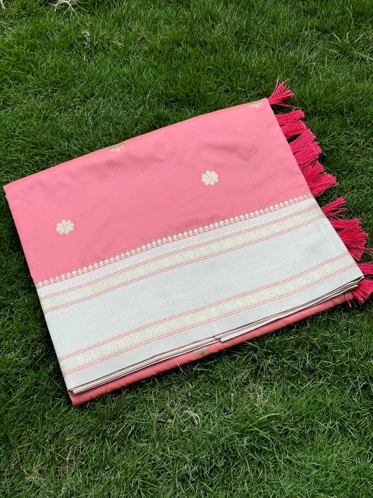Radiant Peach Soft Silk Floral Butta Saree