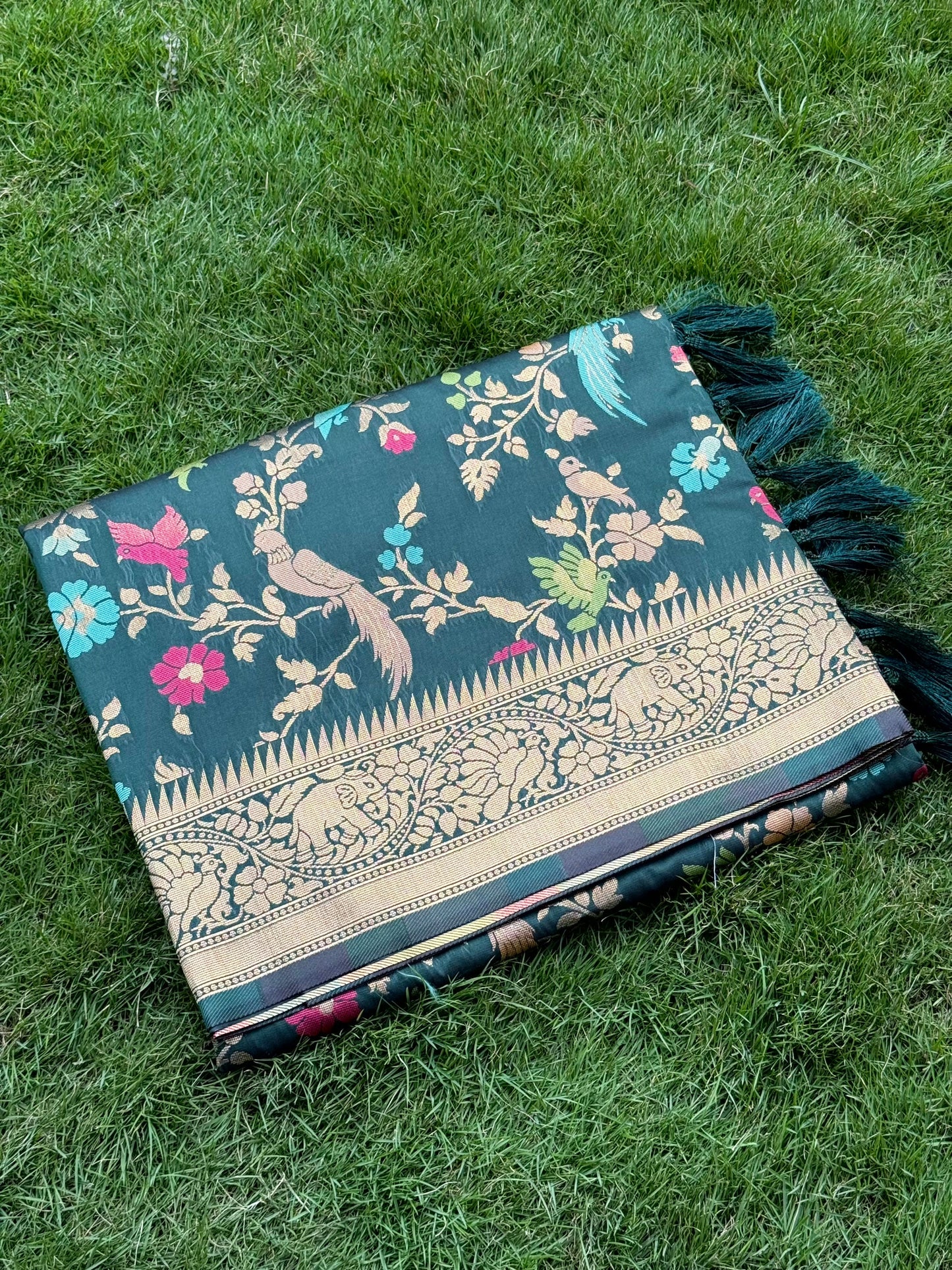 Green Kadi Minakari Banarasi Silk Saree by My Store
