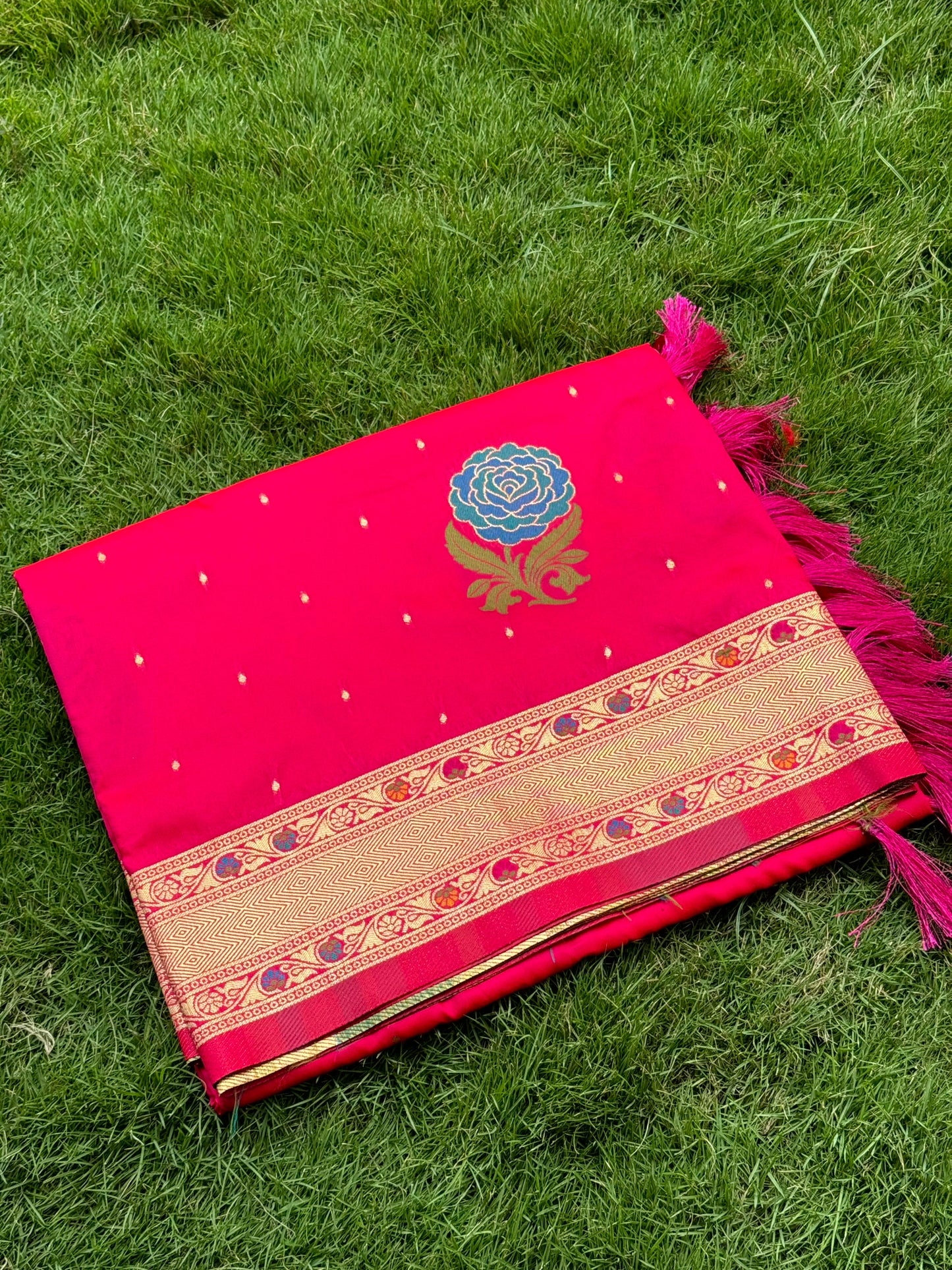 Pink Soft Silk Flowerport Minakari Saree by My Store