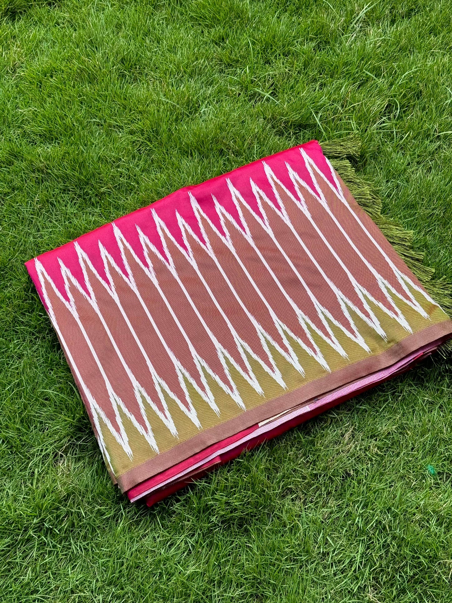 Peach Soft Silk Ikkat Zari Weaving Saree by My Store