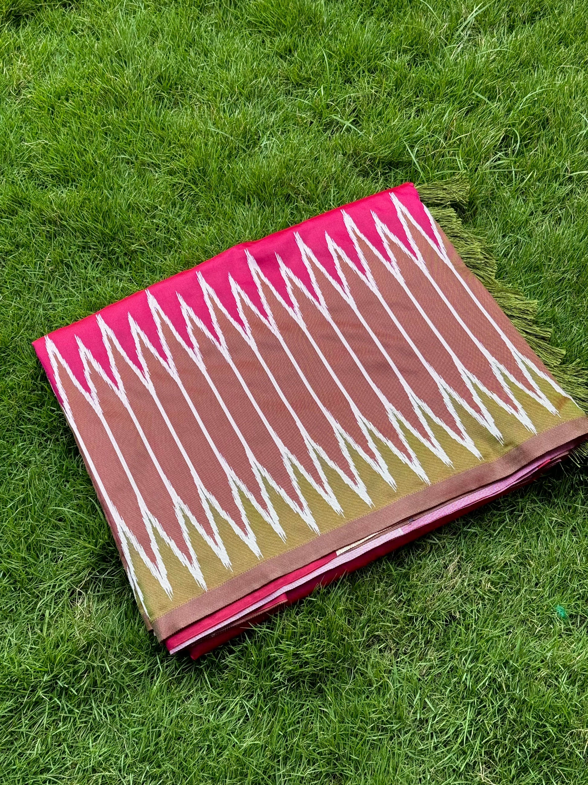 Peach Soft Silk Ikkat Zari Weaving Saree by My Store