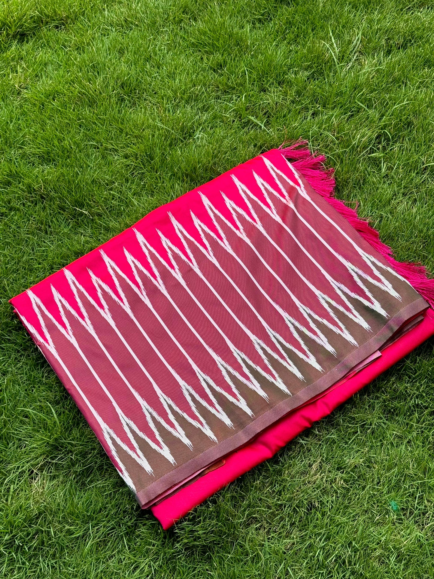Pink Soft Silk Ikkat Zari Weaving Saree by My Store