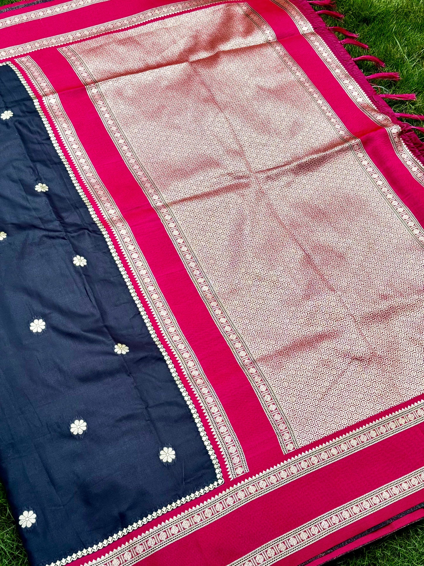 Raven Black Soft Silk Floral Butta Saree by My Store