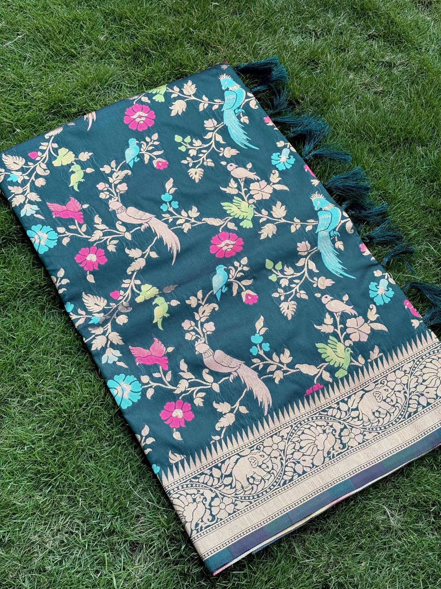 Green Kadi Minakari Banarasi Silk Saree by My Store