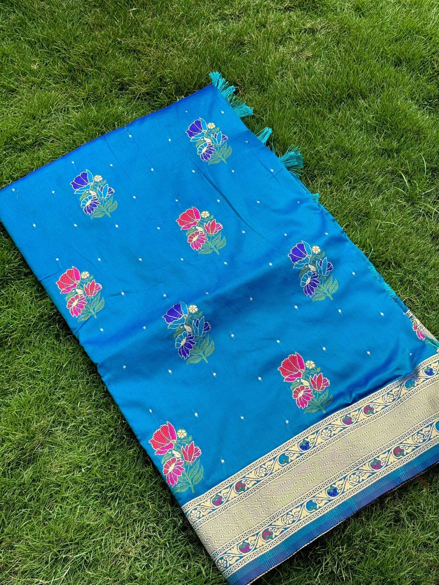Sky Soft Silk Flowerport Minakari Saree by My Store
