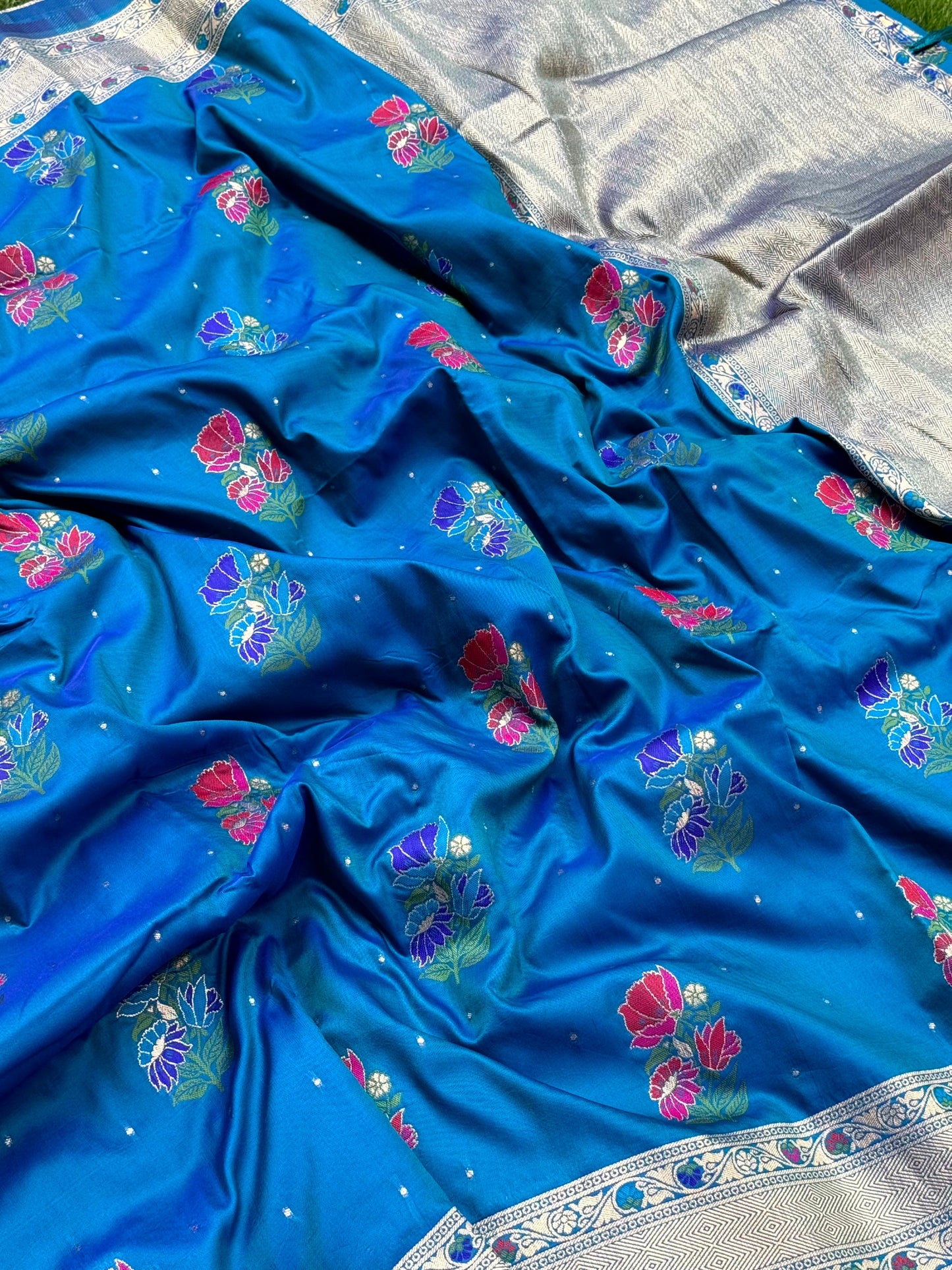 Sky Soft Silk Flowerport Minakari Saree by My Store