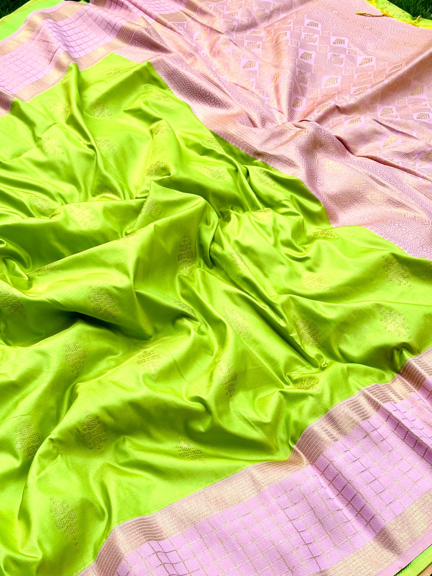 Green Kolam Zari Butta Soft Silk Saree by My Store