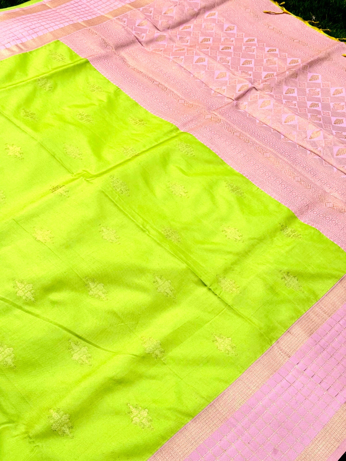 Green Kolam Zari Butta Soft Silk Saree by My Store