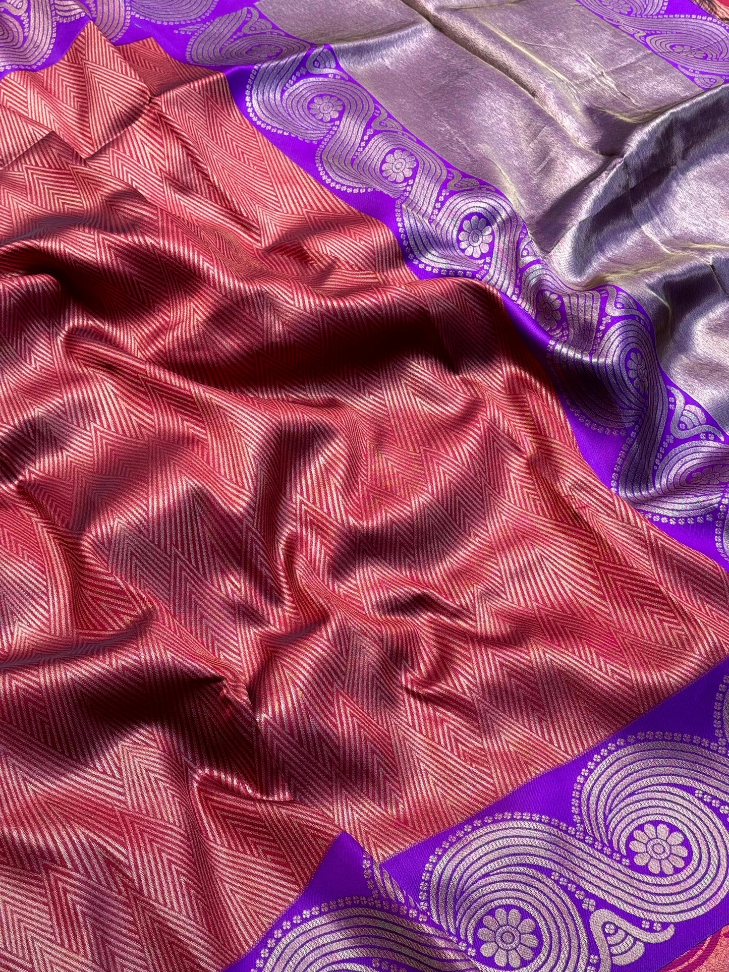 Rust Orange Banarasi Katan Silk Saree