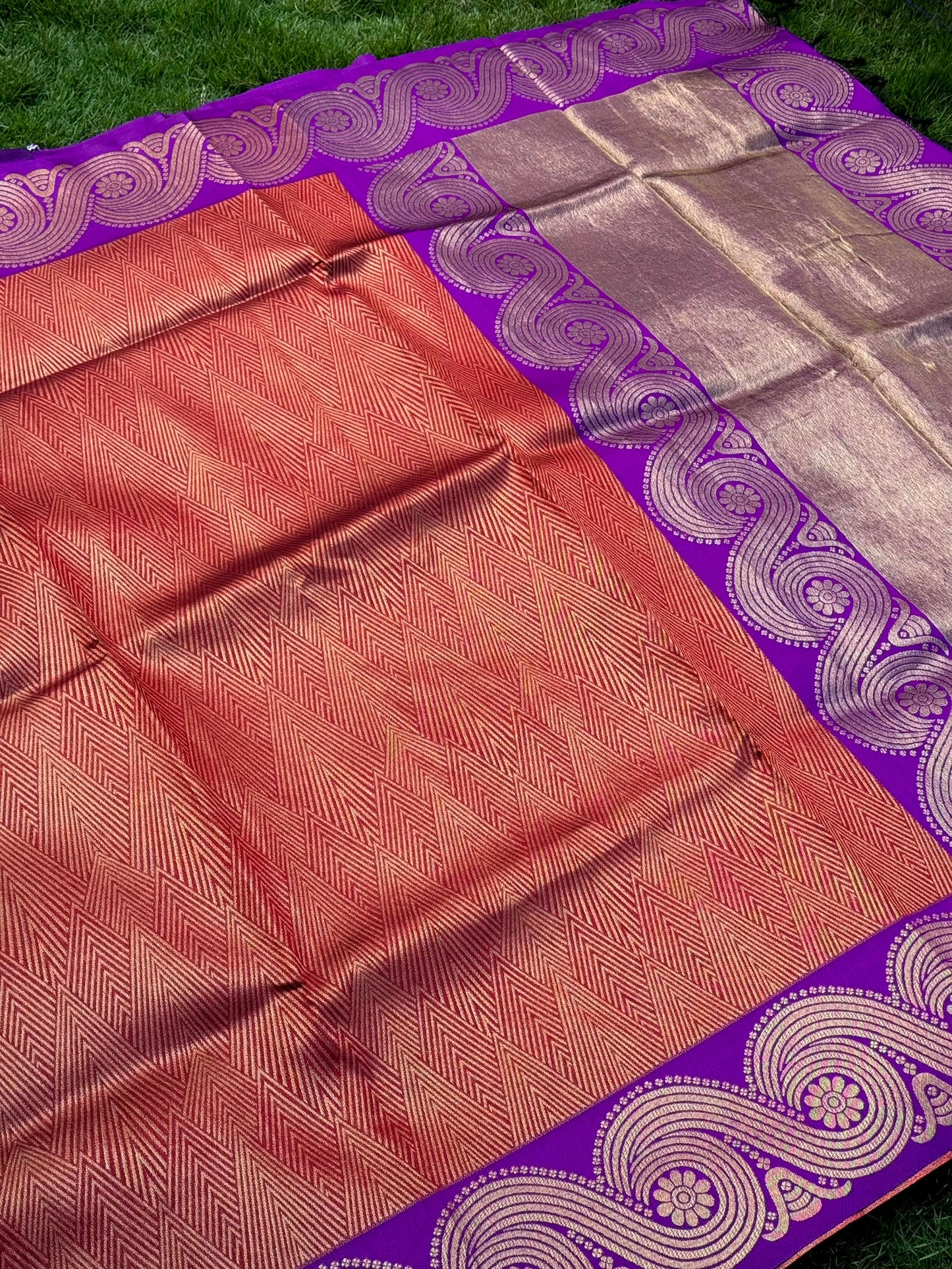 Rust Orange Banarasi Katan Silk Saree