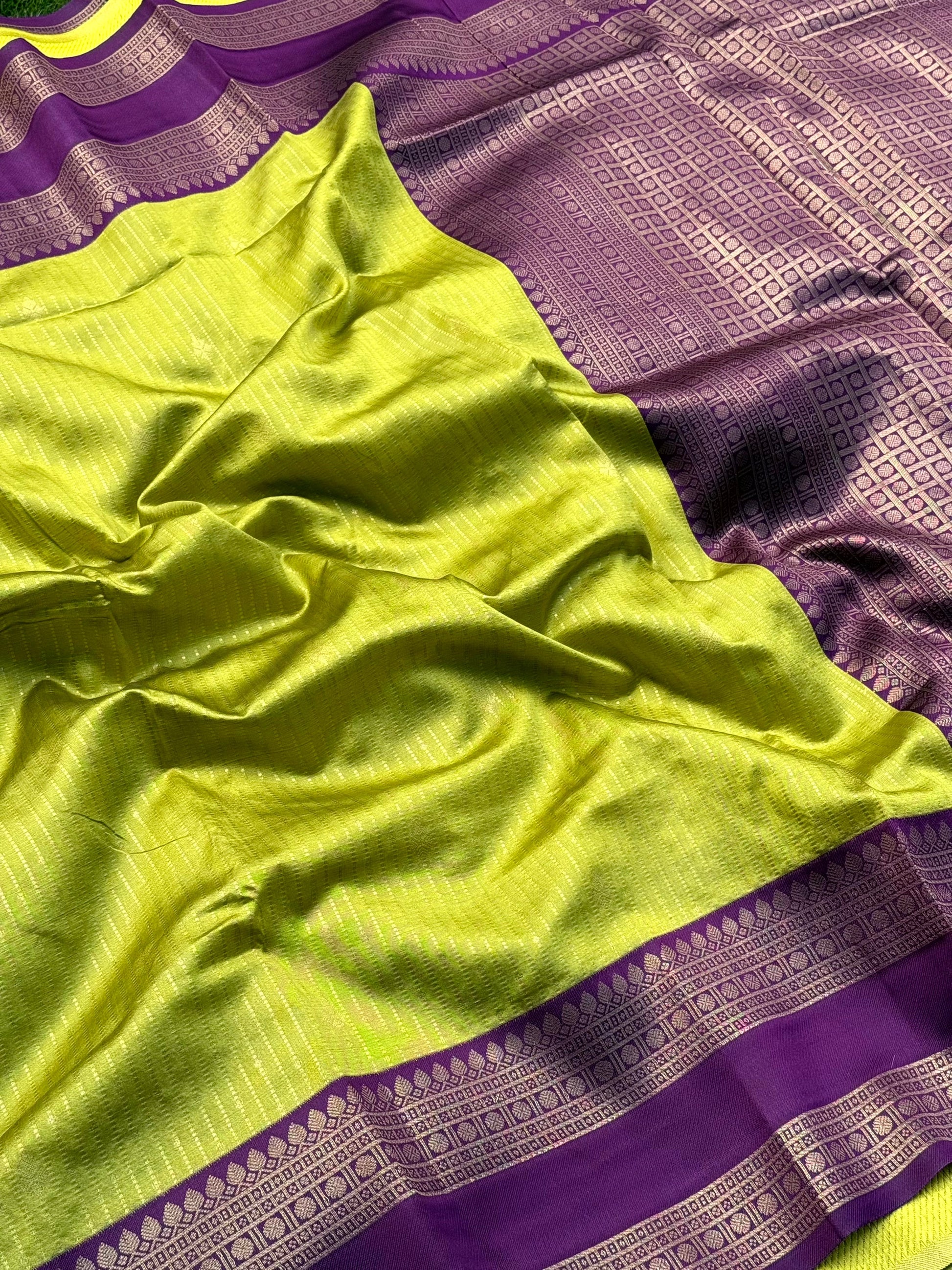 Lime Banarasi Katan Silk Saree by My Store