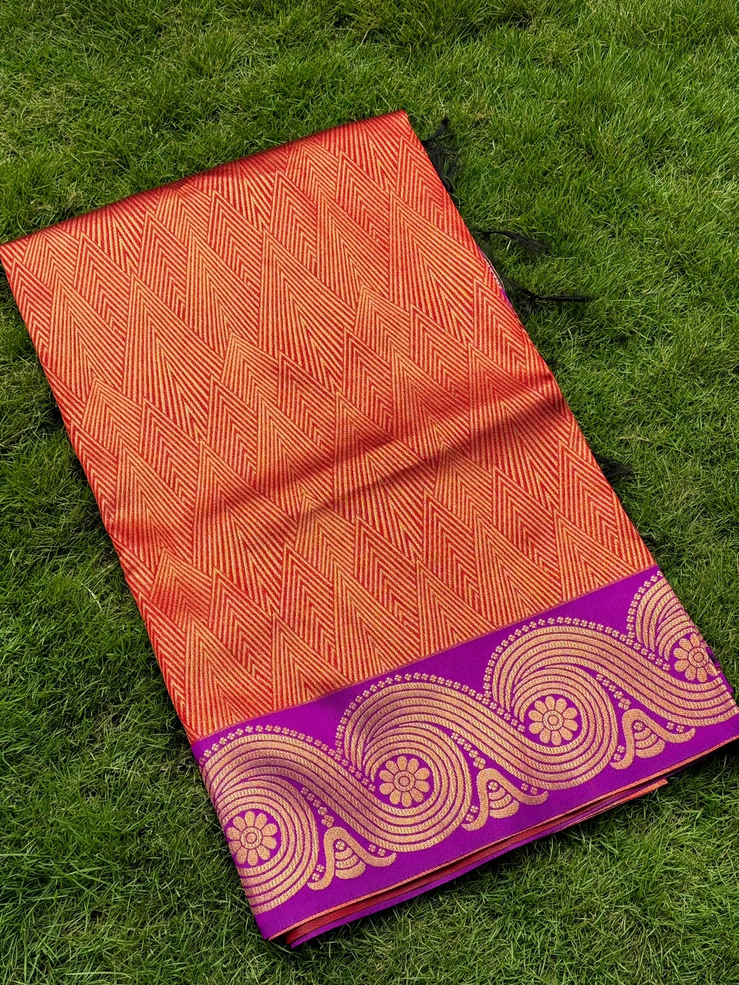 Rust Orange Banarasi Katan Silk Saree