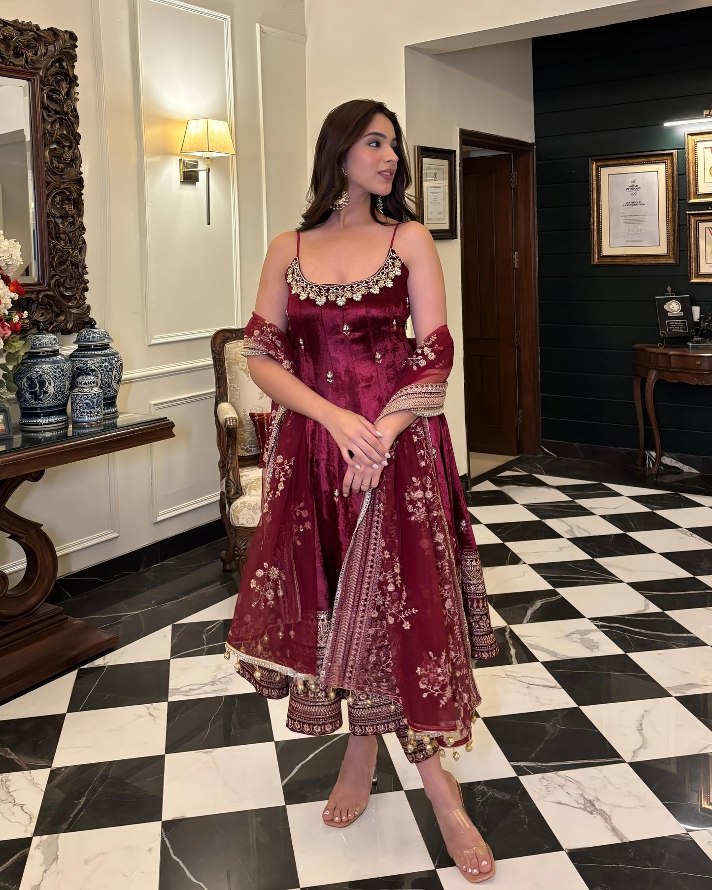 Alveera Premium Quality Maroon Anarkali Suit Set by My Store