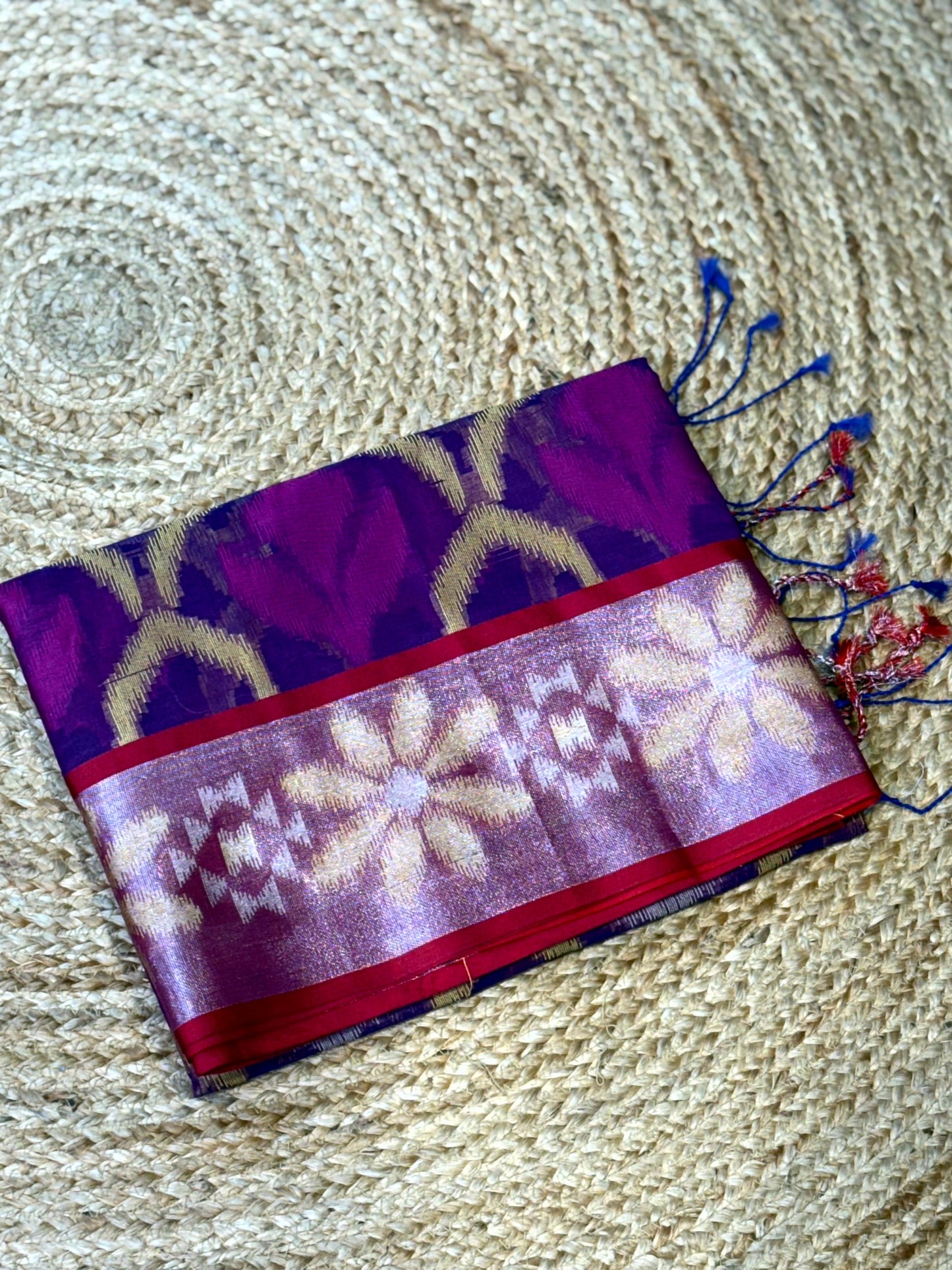 Purple Soft Chanderi Pochampally Ikkat Saree