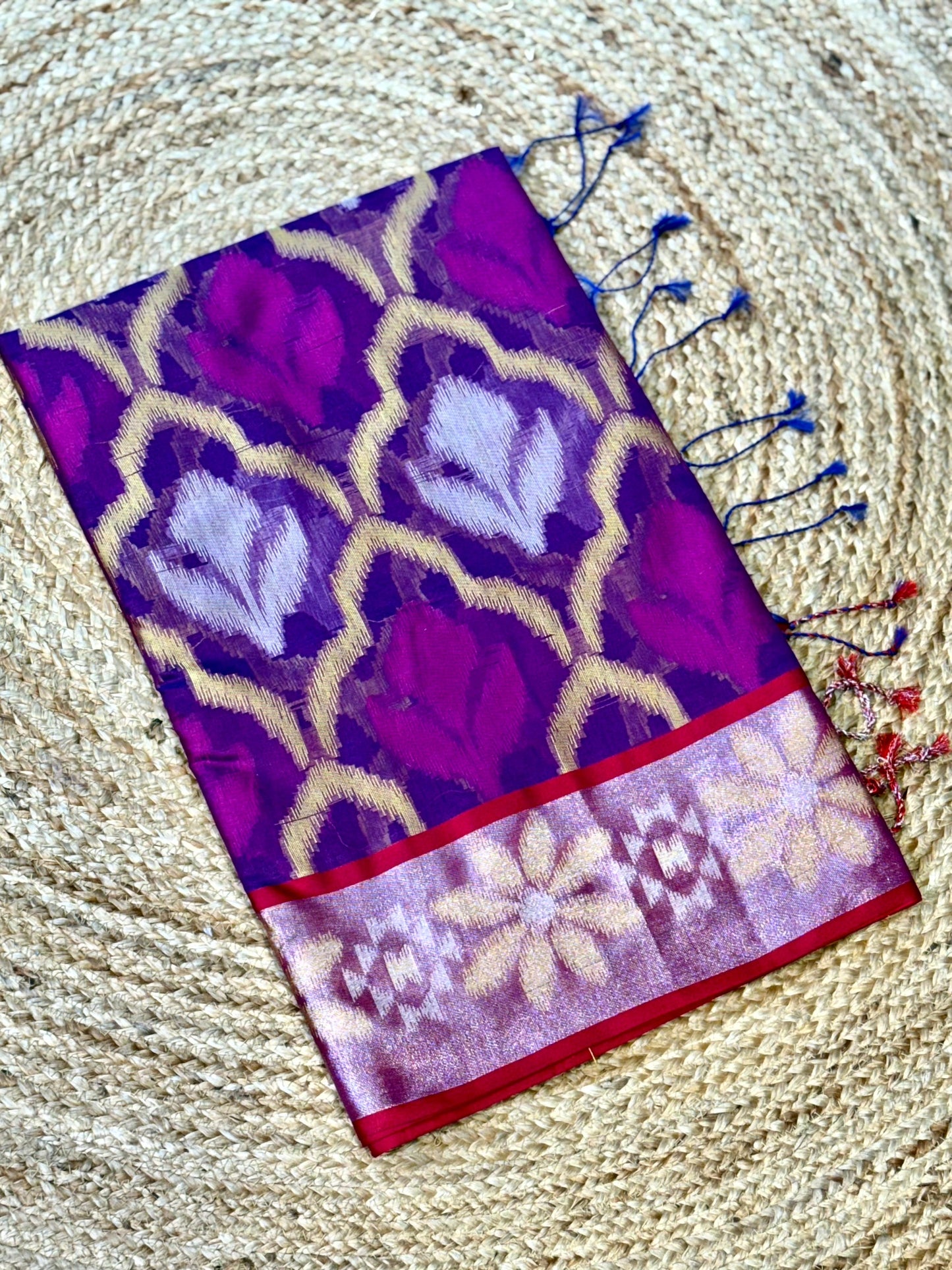 Purple Soft Chanderi Pochampally Ikkat Saree