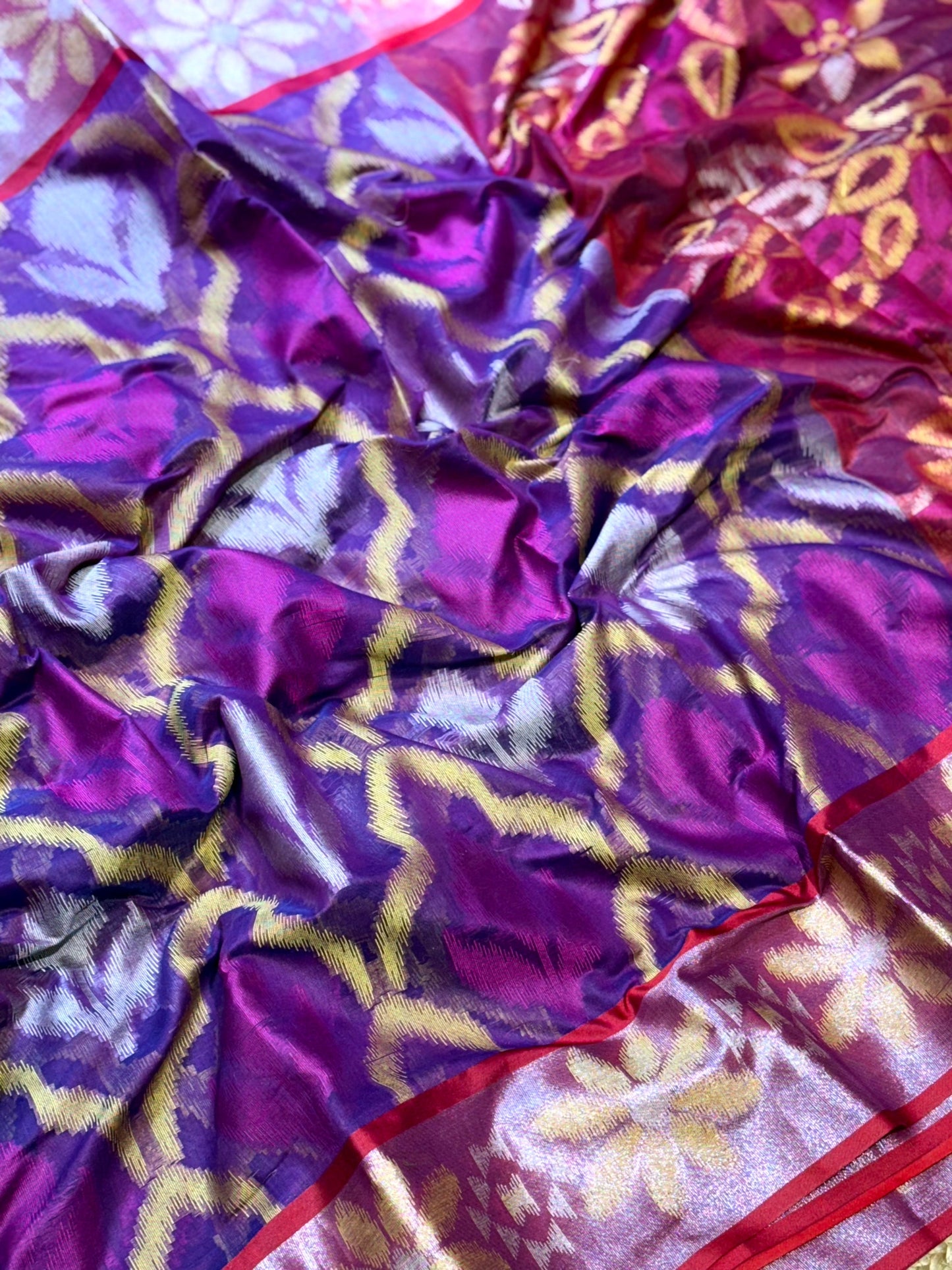Purple Soft Chanderi Pochampally Ikkat Saree
