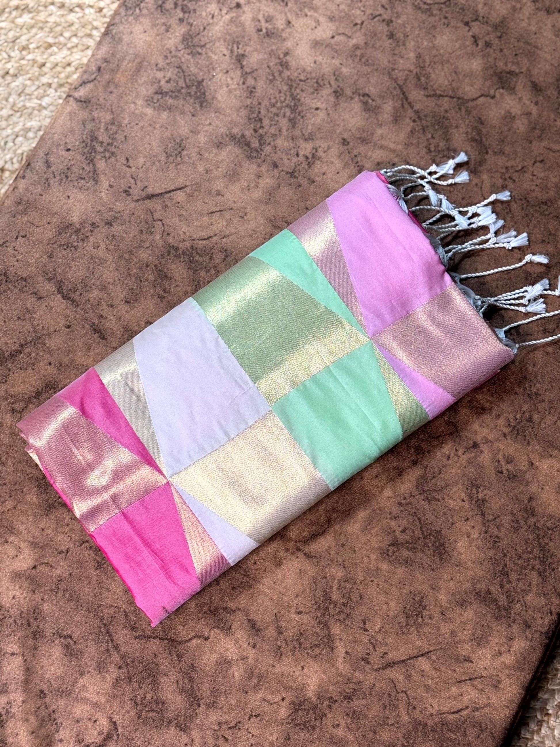 Multicolor Geometric Kanjivaram Saree by My Store