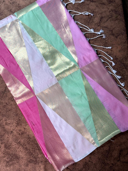 Multicolor Geometric Kanjivaram Saree by My Store