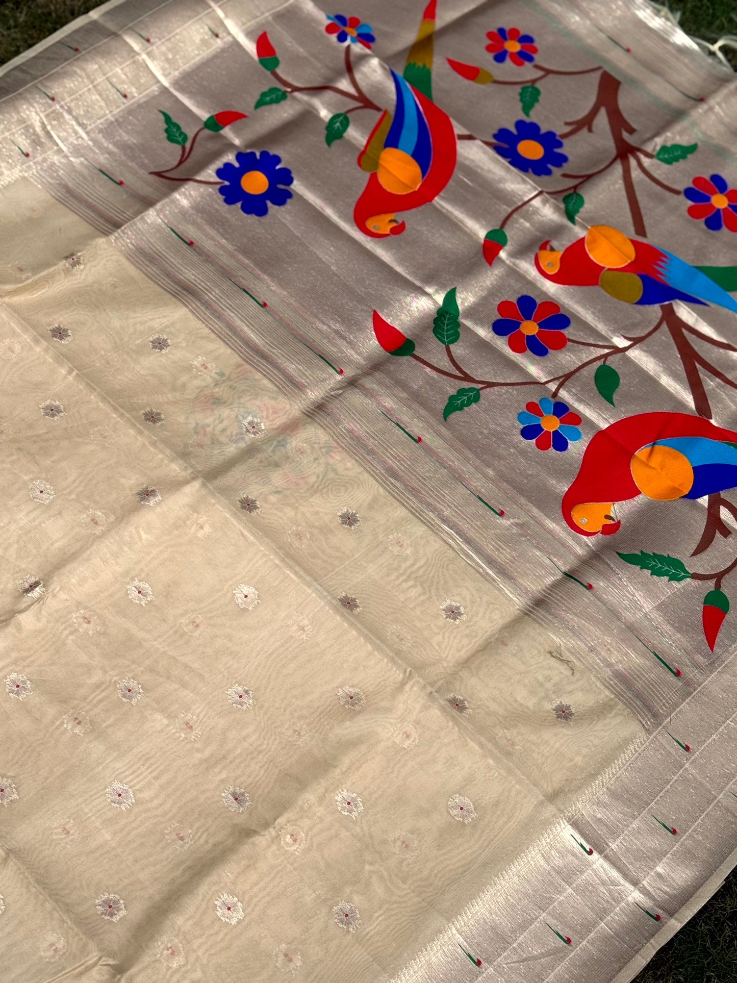 Cream Minakari Weave Soft Organza Paithani Saree by My Store