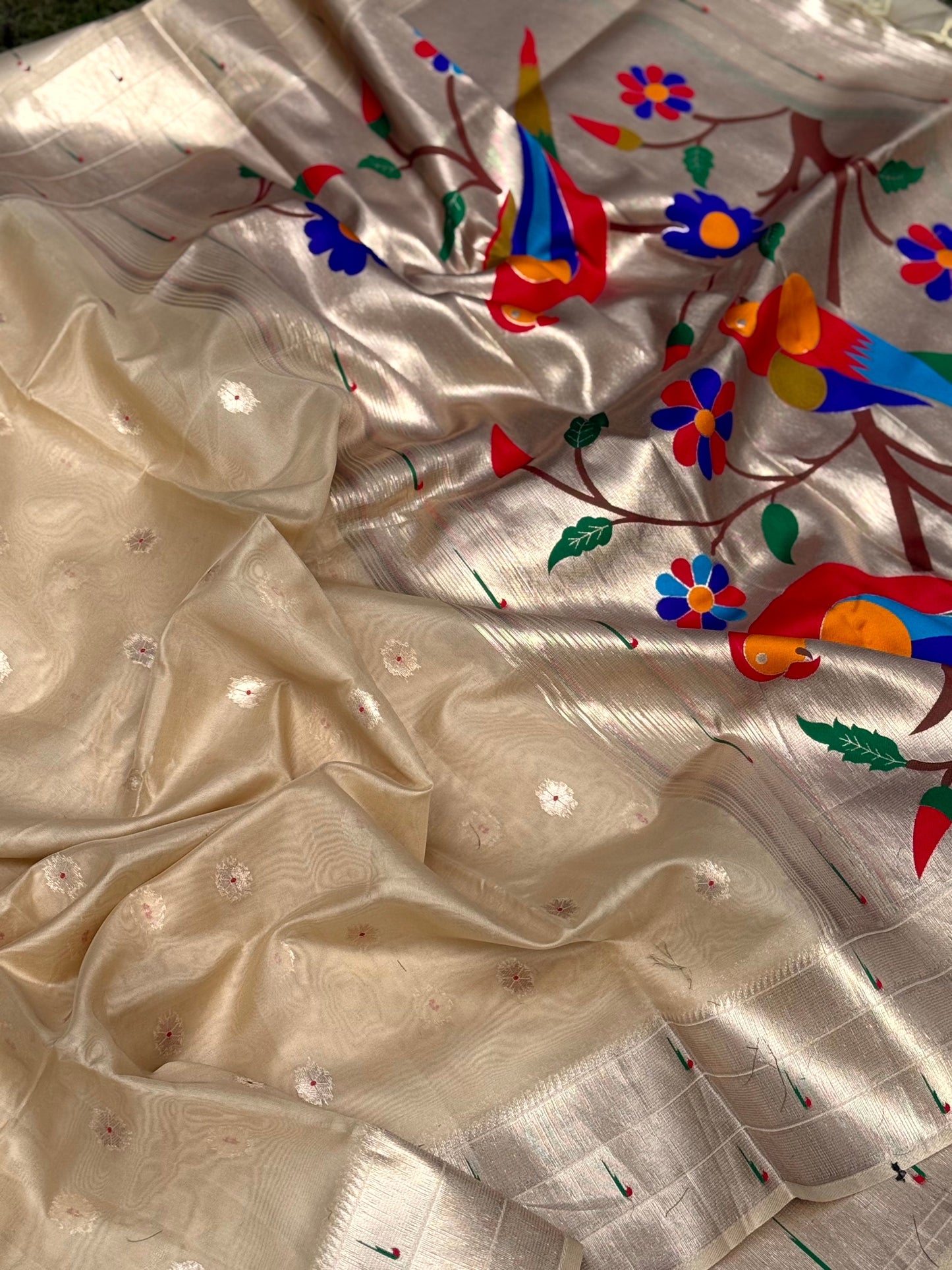 Cream Minakari Weave Soft Organza Paithani Saree by My Store