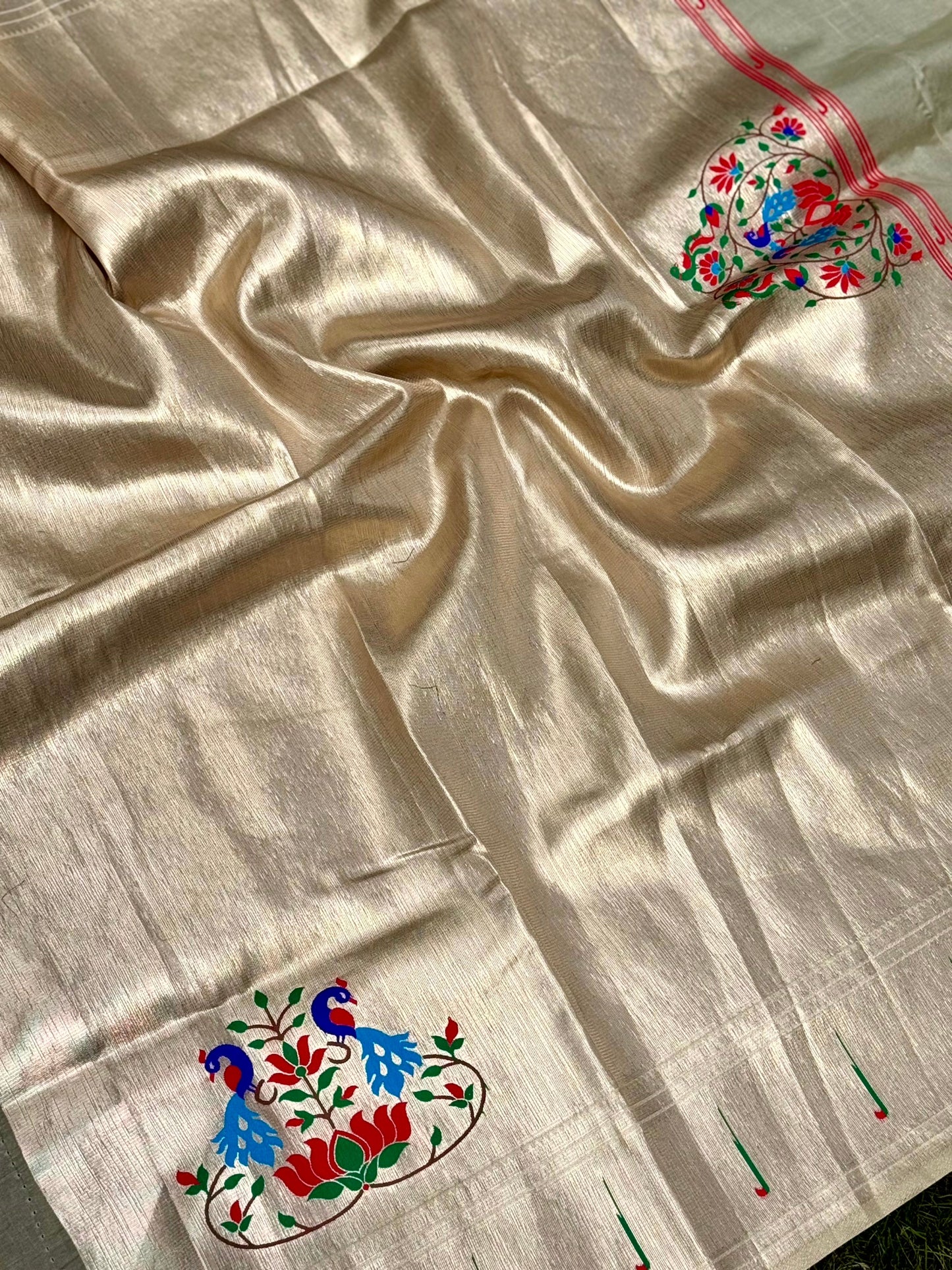 Cream Minakari Weave Soft Organza Paithani Saree by My Store