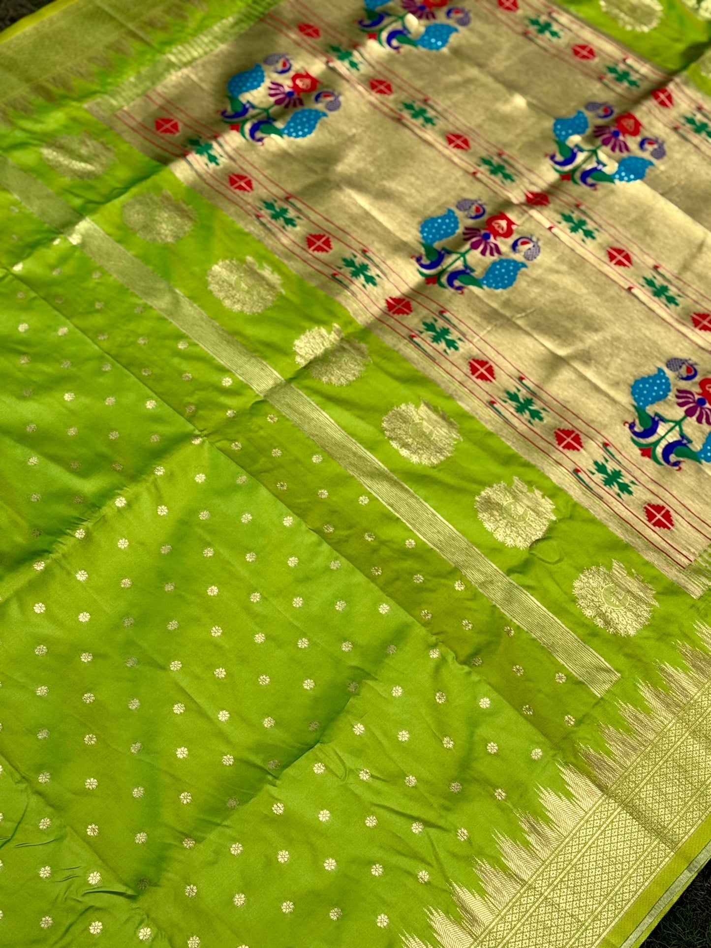 Green Dual Tone Zari Banarasi Paithani Saree by My Store