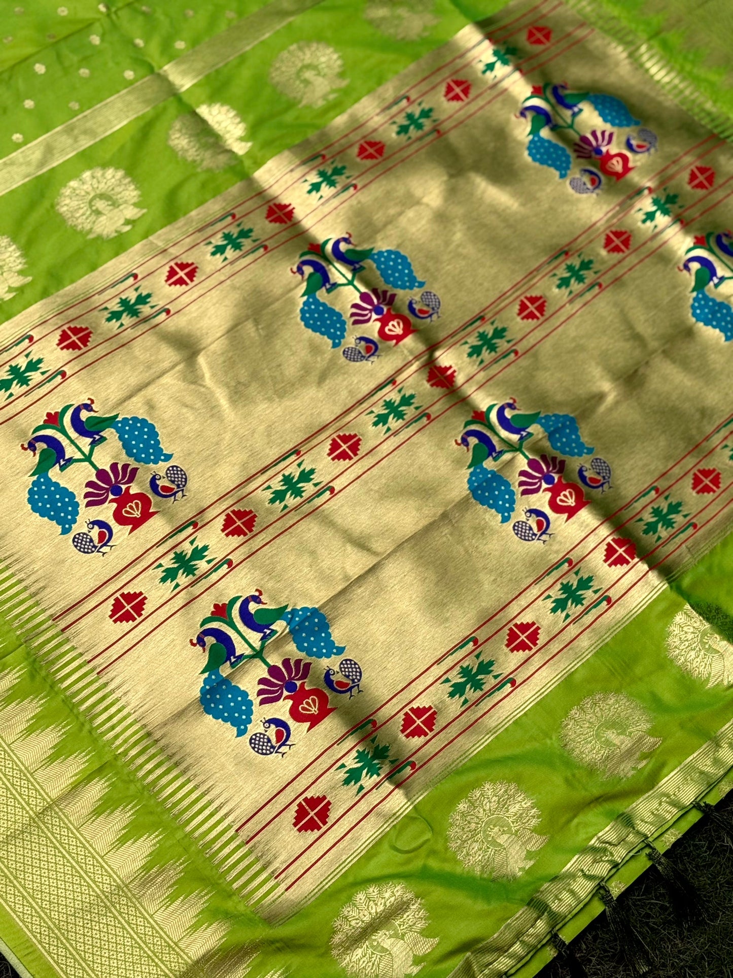 Green Dual Tone Zari Banarasi Paithani Saree by My Store