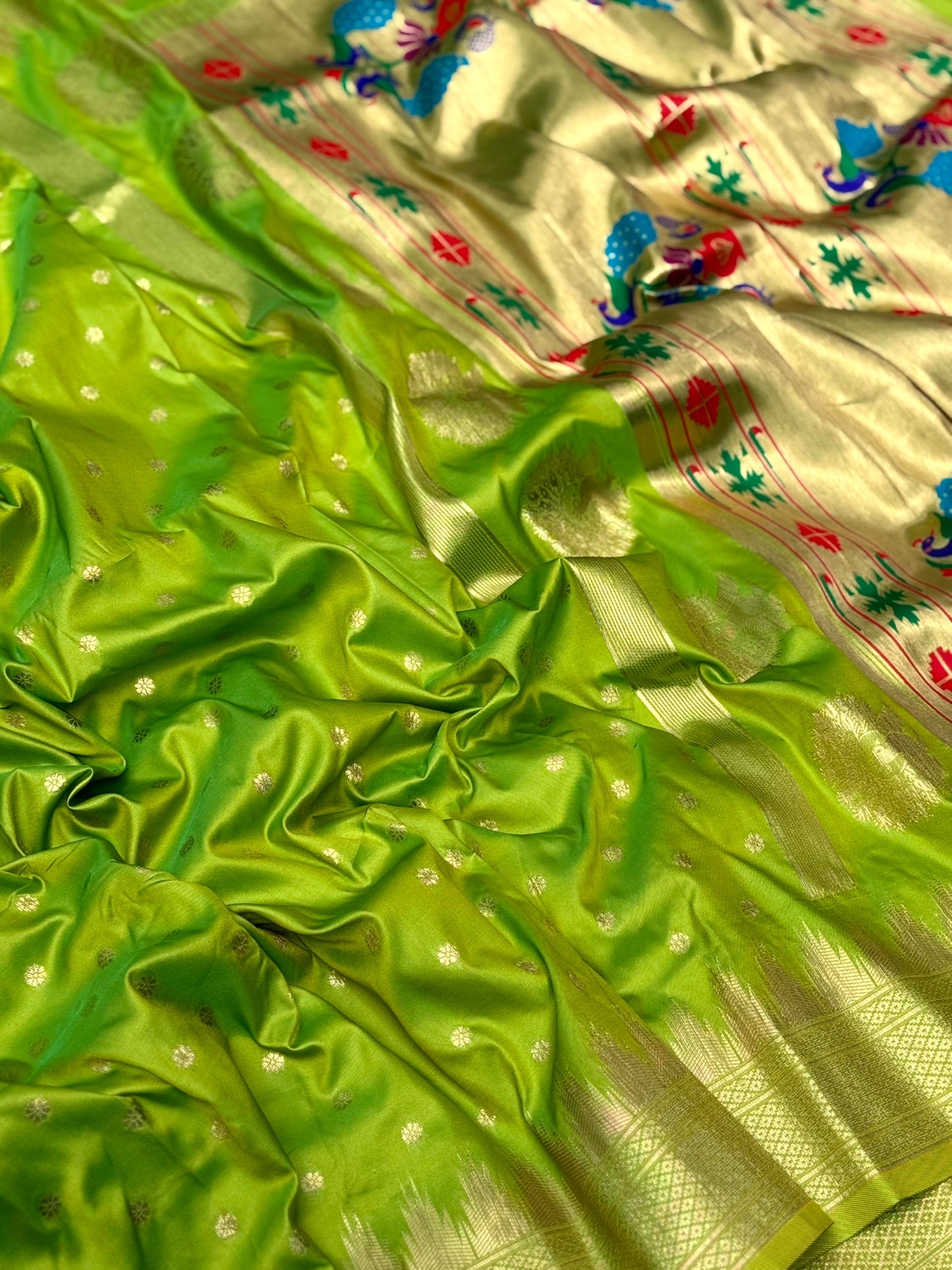 Green Dual Tone Zari Banarasi Paithani Saree by My Store