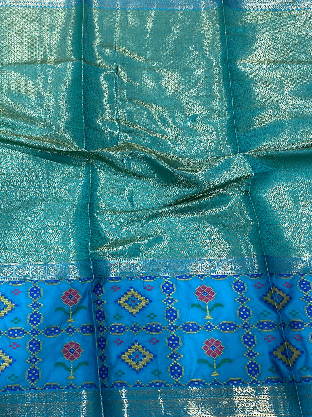 Perot Green Katan Silk Ikkat Saree