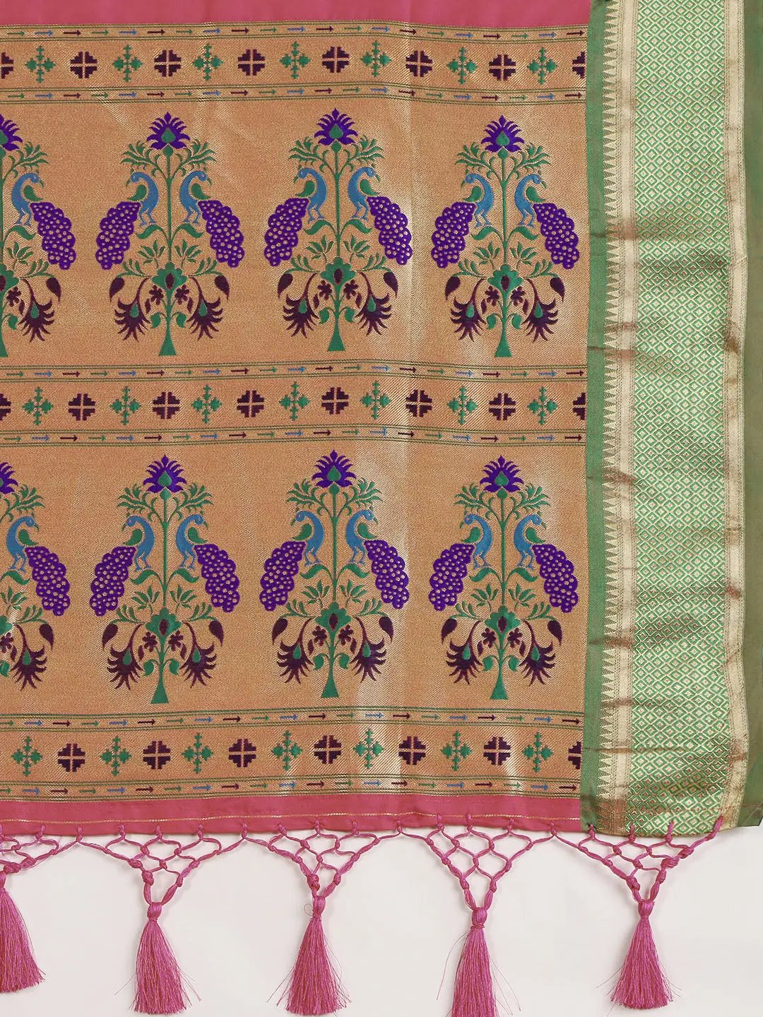 Exquisite Yevla Paithani Minakari Work Silk Saree in Pink Colour by My Store