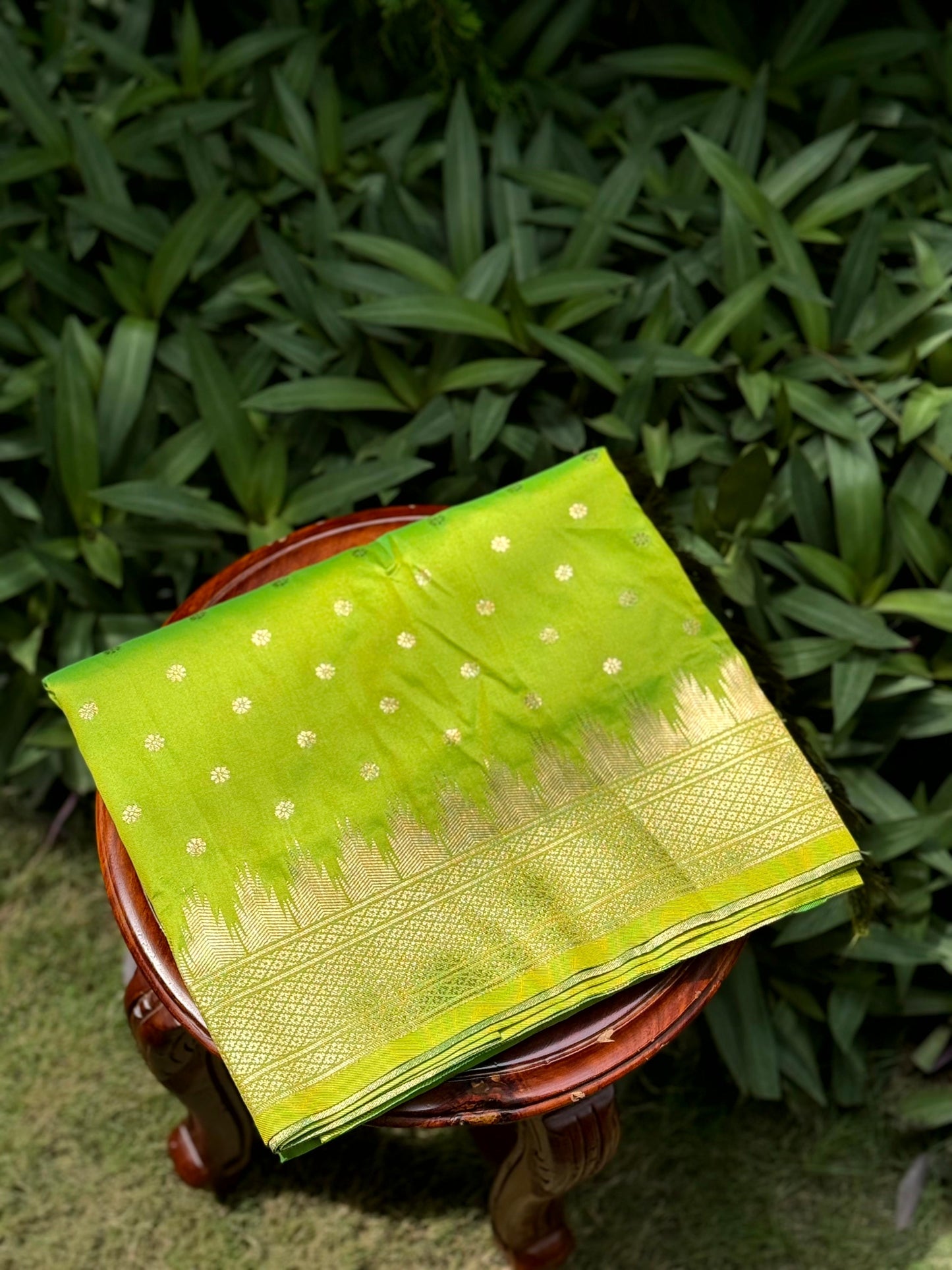 Green Dual Tone Zari Banarasi Paithani Saree by My Store