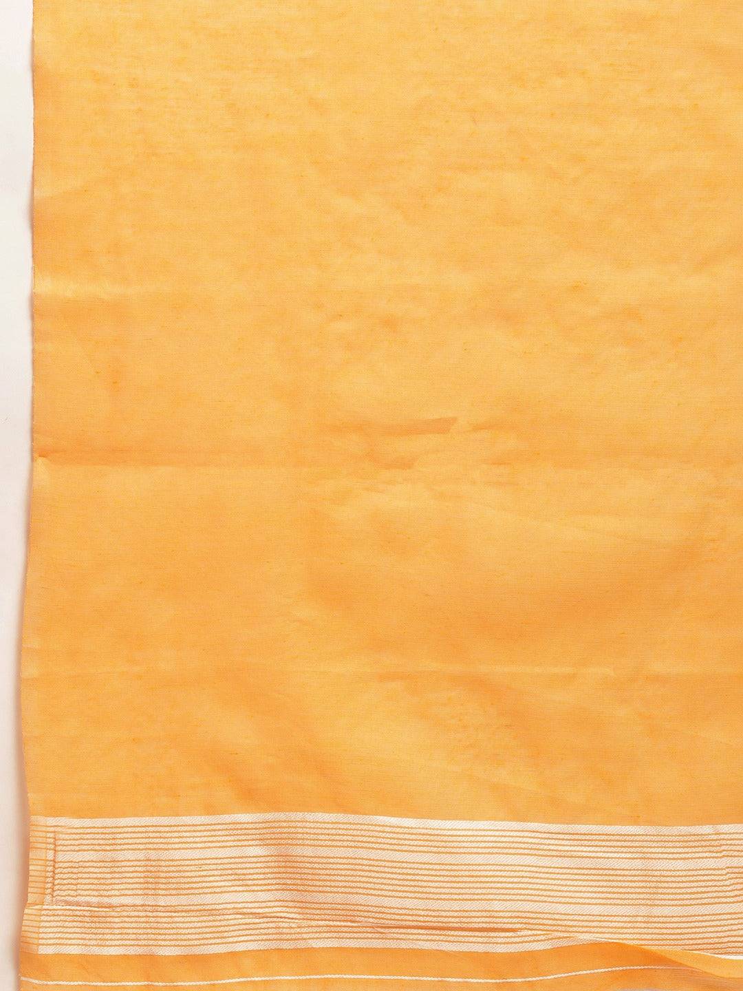 Graceful Yellow Dhakai Jamdani Cotton Silk Saree by My Store