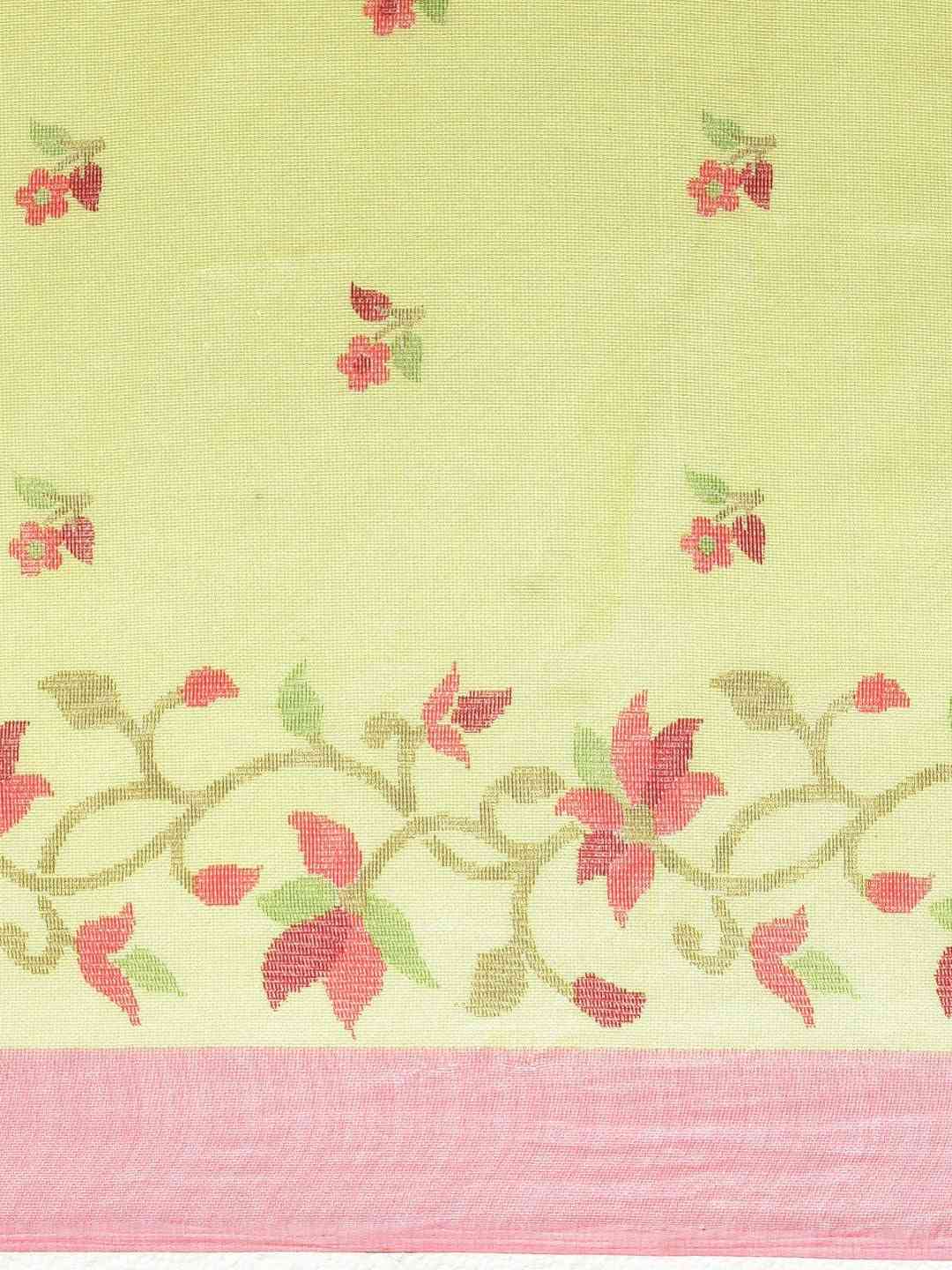 Jamdani Light Green Colour Floral Print Solid Saree by My Store