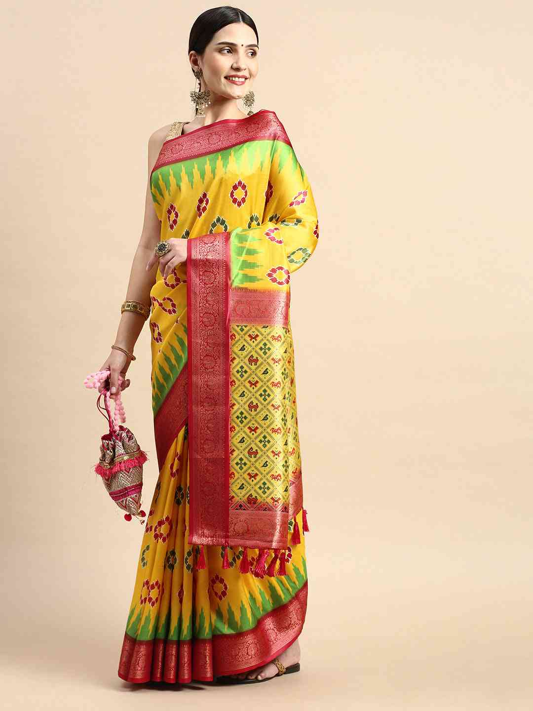 Exclusive Ikkat Digital Print With Patola Pallu Soft Silk Saree by My Store