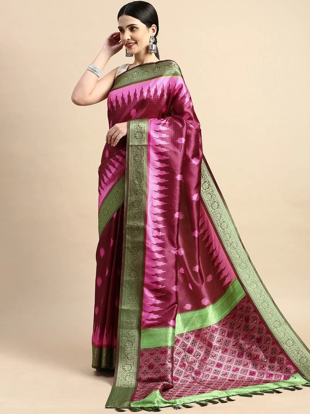 Exclusive Ikkat Digital Print With Patola Pallu Soft Silk Saree by My Store