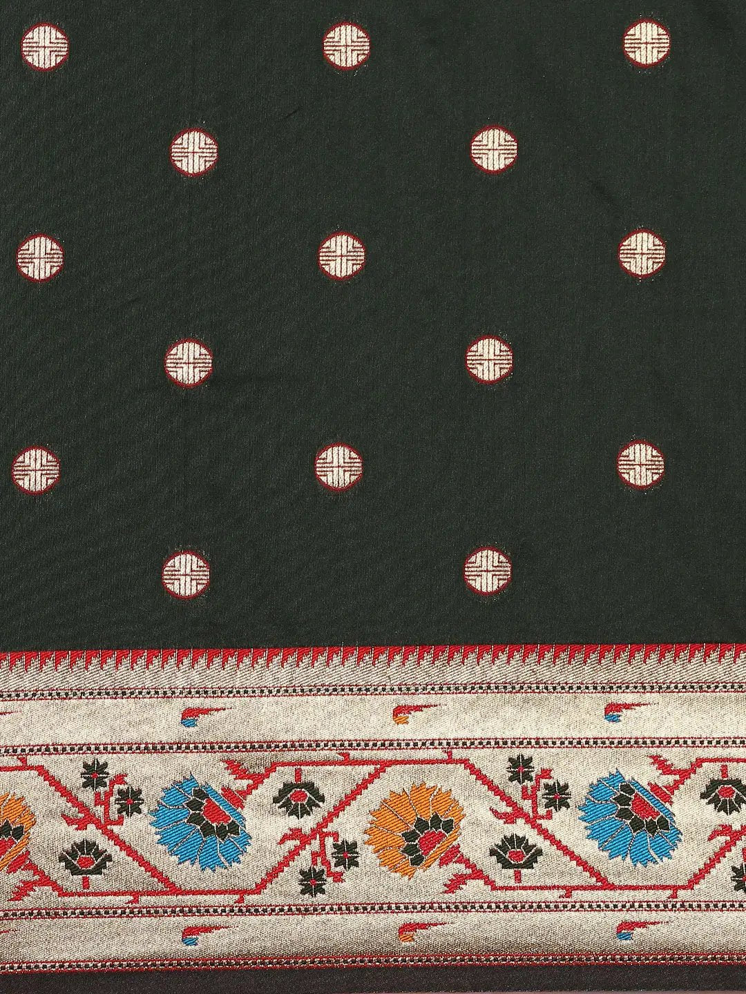 Dark Green Colour Yevla Paithani Soft Silk Saree by My Store