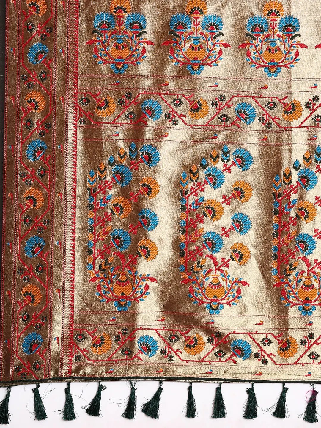 Dark Green Colour Yevla Paithani Soft Silk Saree by My Store