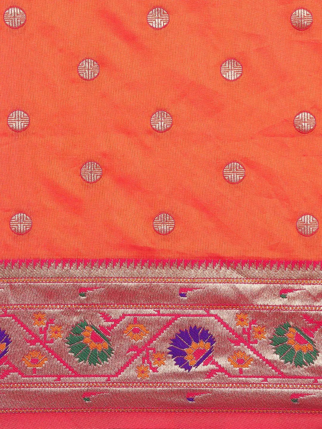 Orange Colour Yevla Paithani Soft Silk Saree by My Store