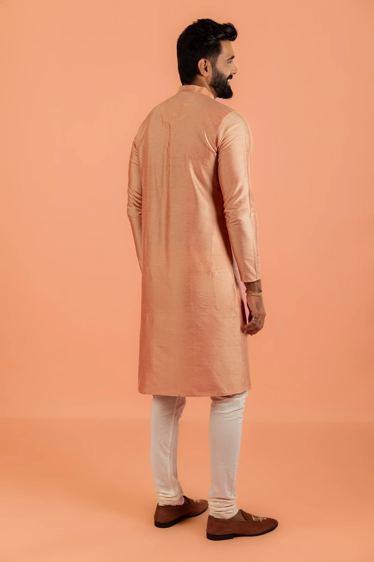 Men Coral Plain Kurta