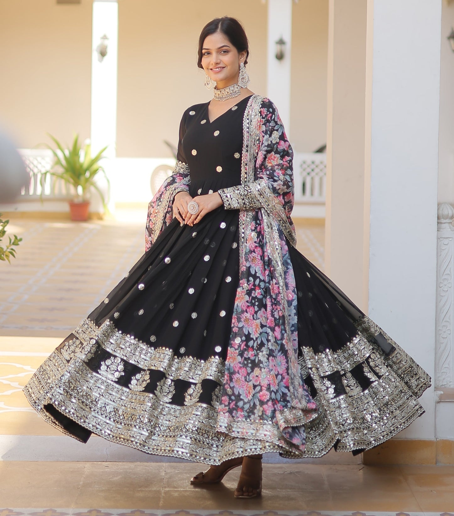 Georgette Embroidered Black Kurta Set