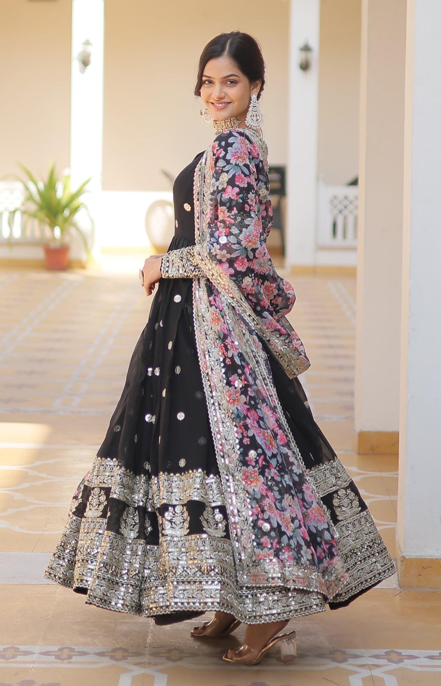 Georgette Embroidered Black Kurta Set