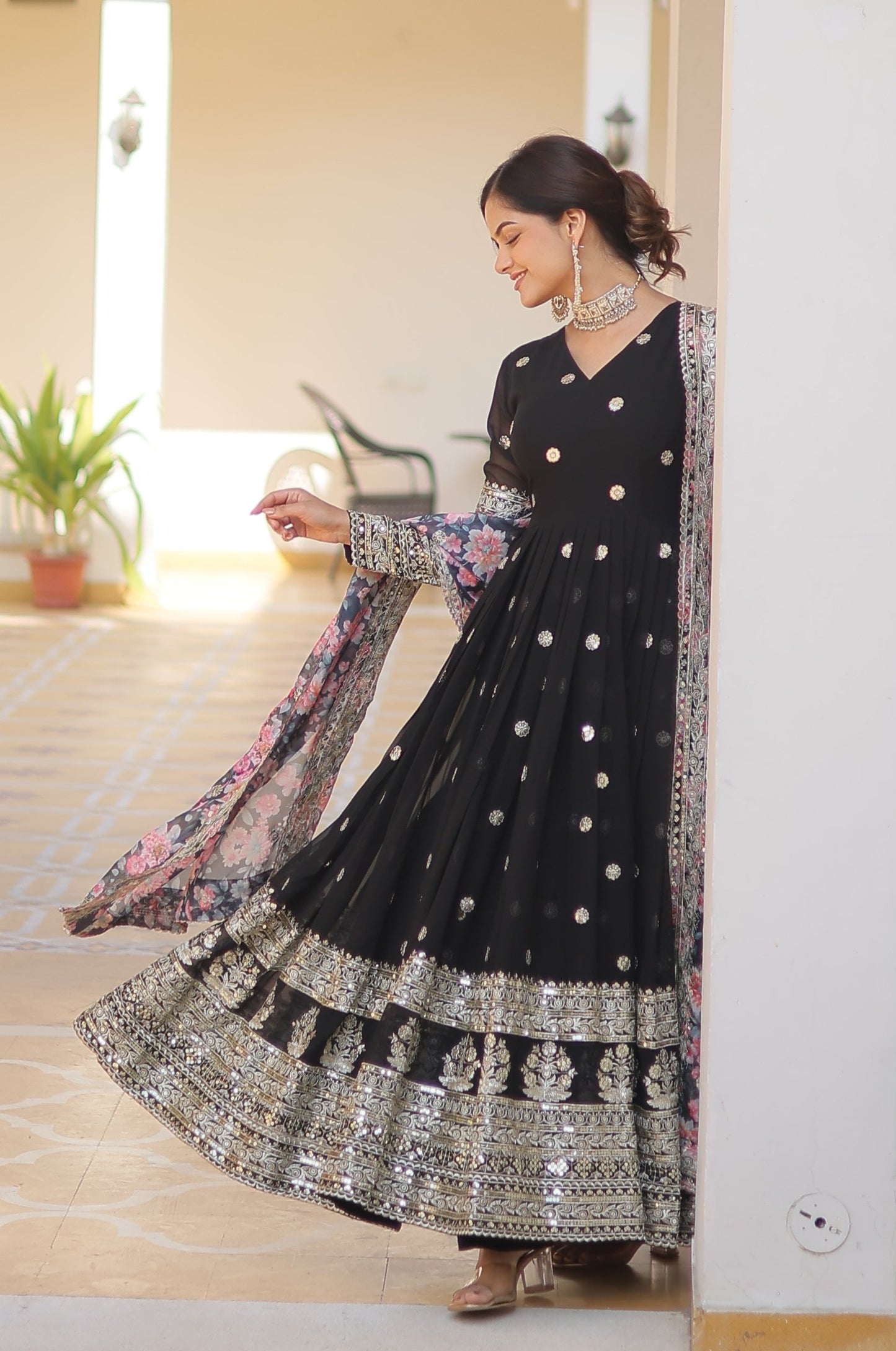 Georgette Embroidered Black Kurta Set