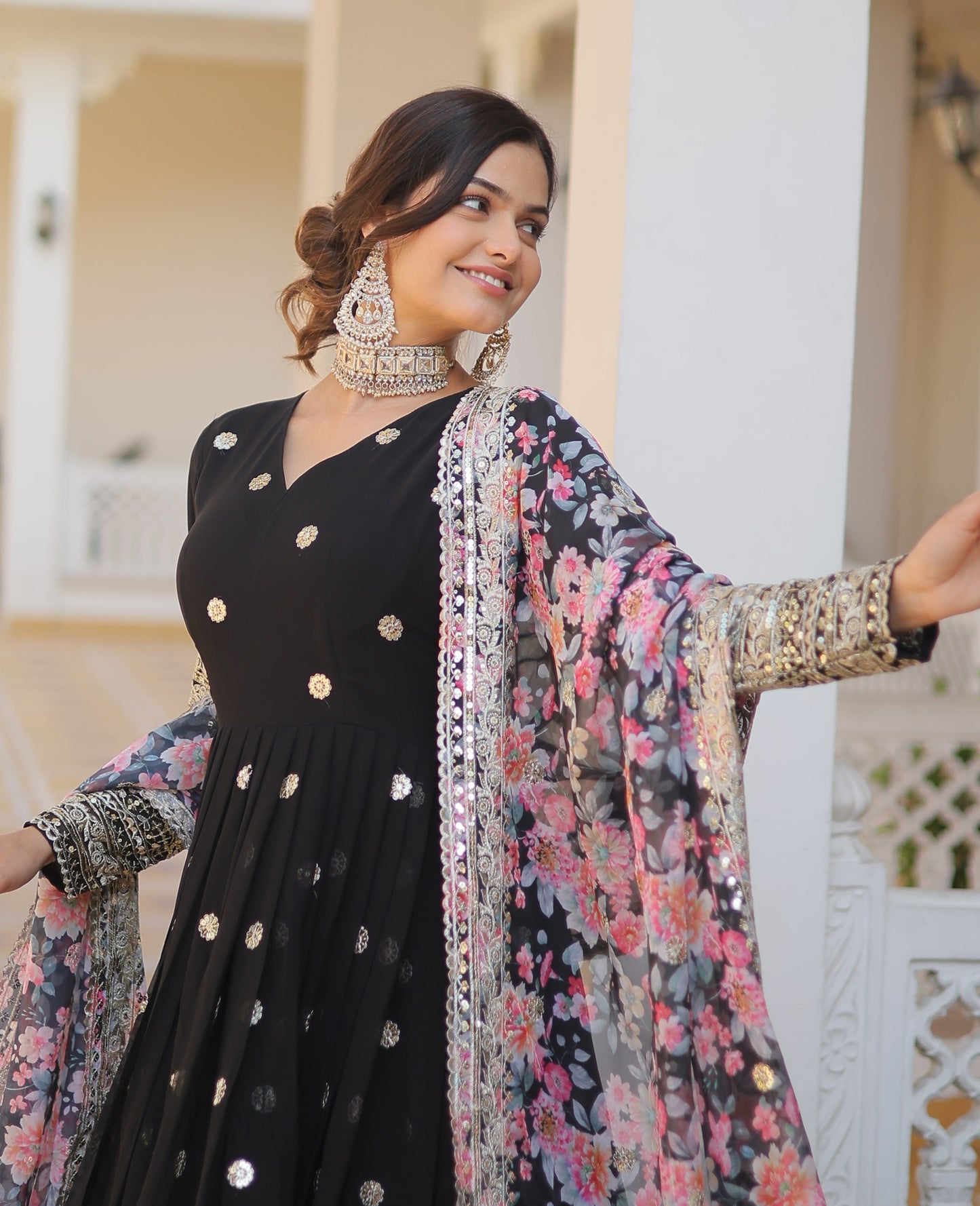 Georgette Embroidered Black Kurta Set