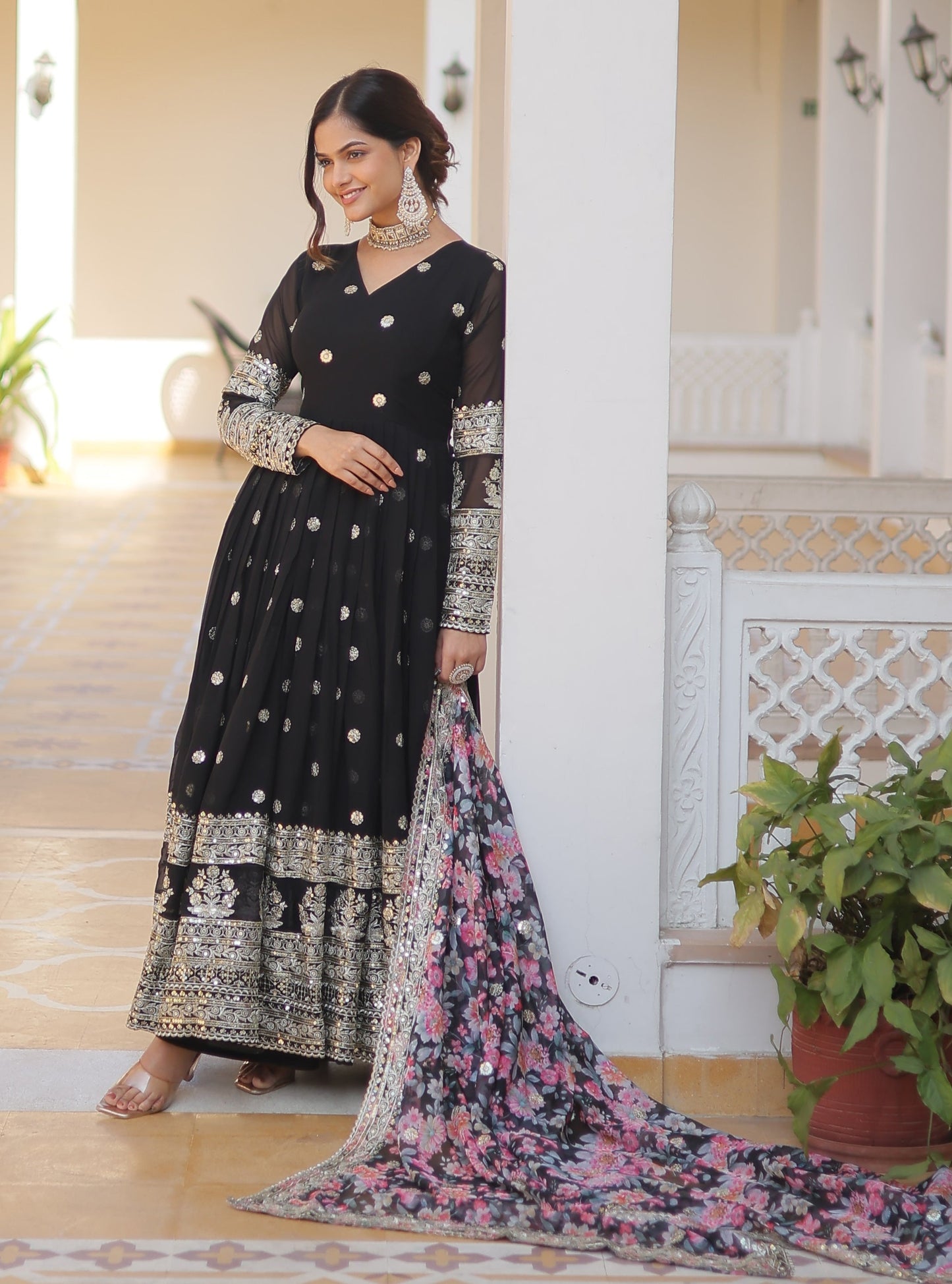 Georgette Embroidered Black Kurta Set
